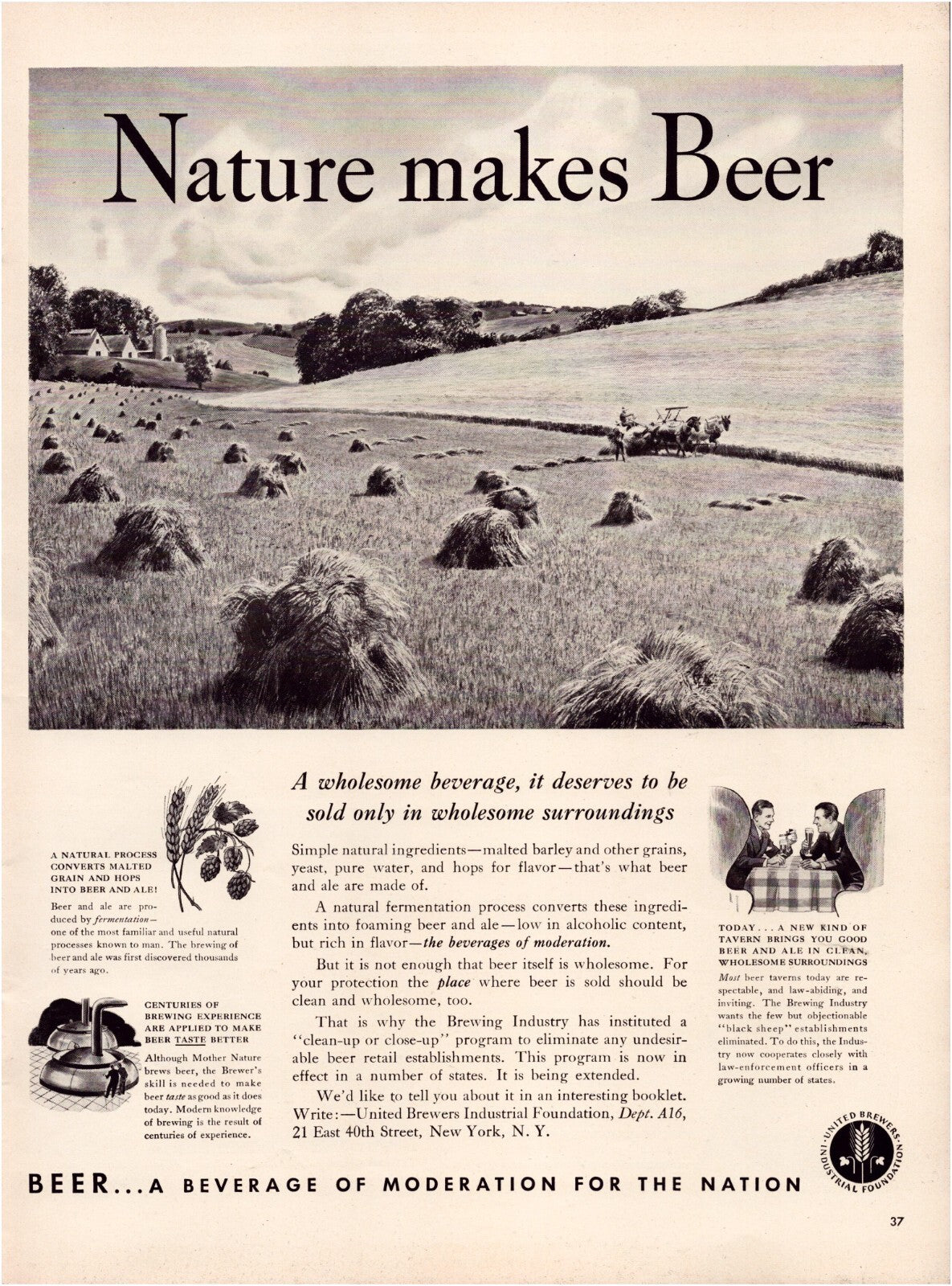 Nature Makes Beer 1940 agriculture themed beer print ad full page vintage brewing advertising