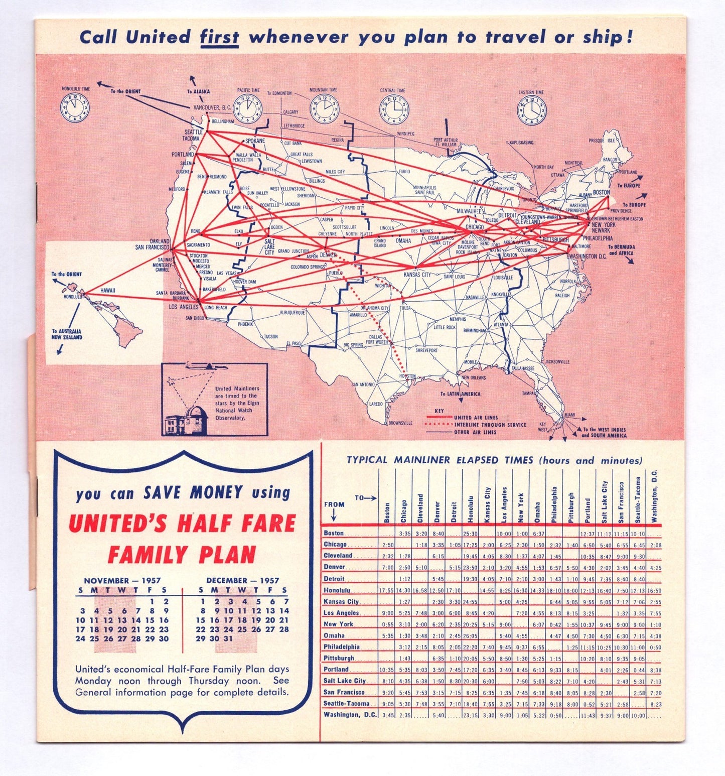 United Air Lines 1957 DC 7 System Timetable Brochure Booklet