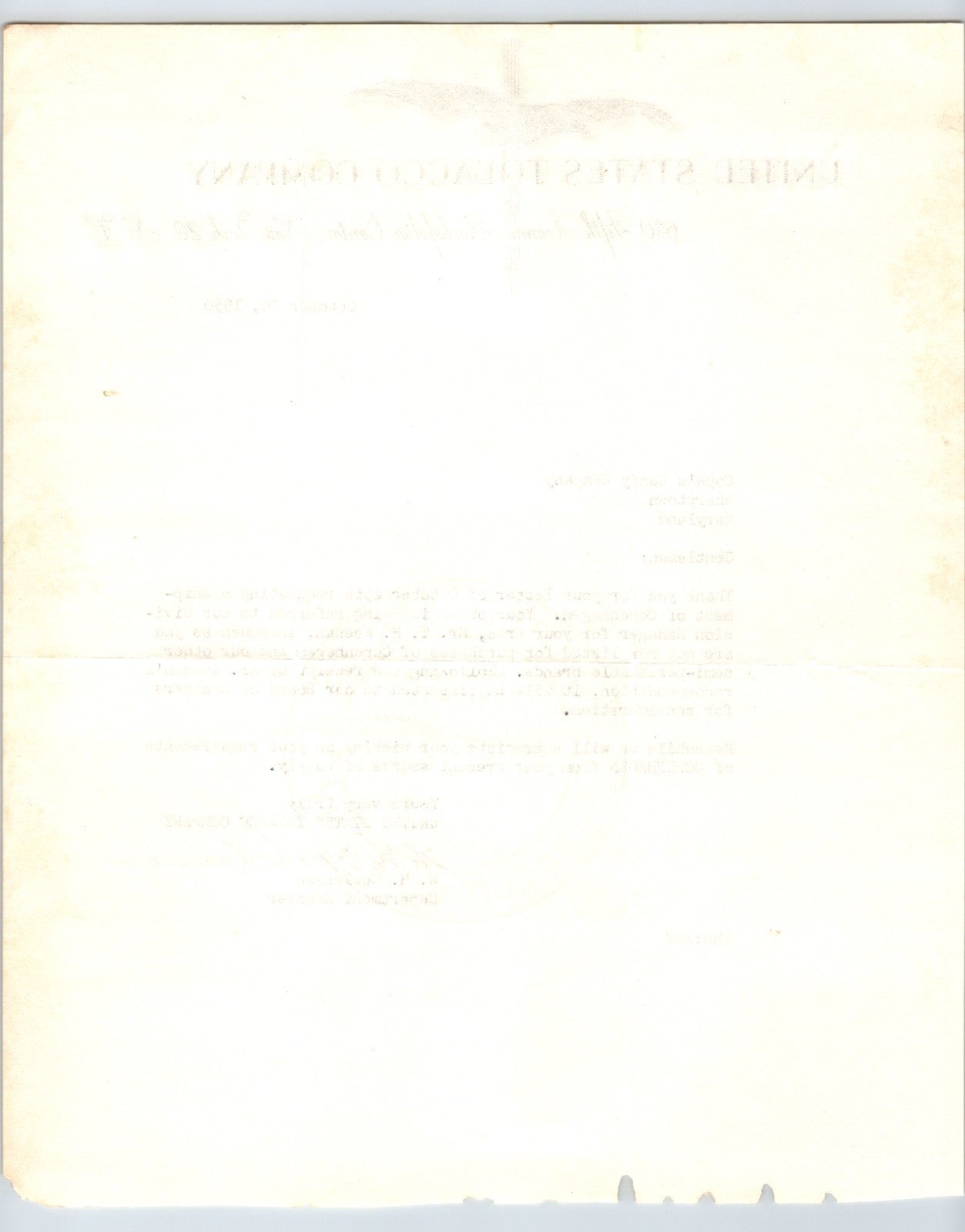 New York City 1950 United States Tobacco Letterhead Copenhagen 8.5 x 11