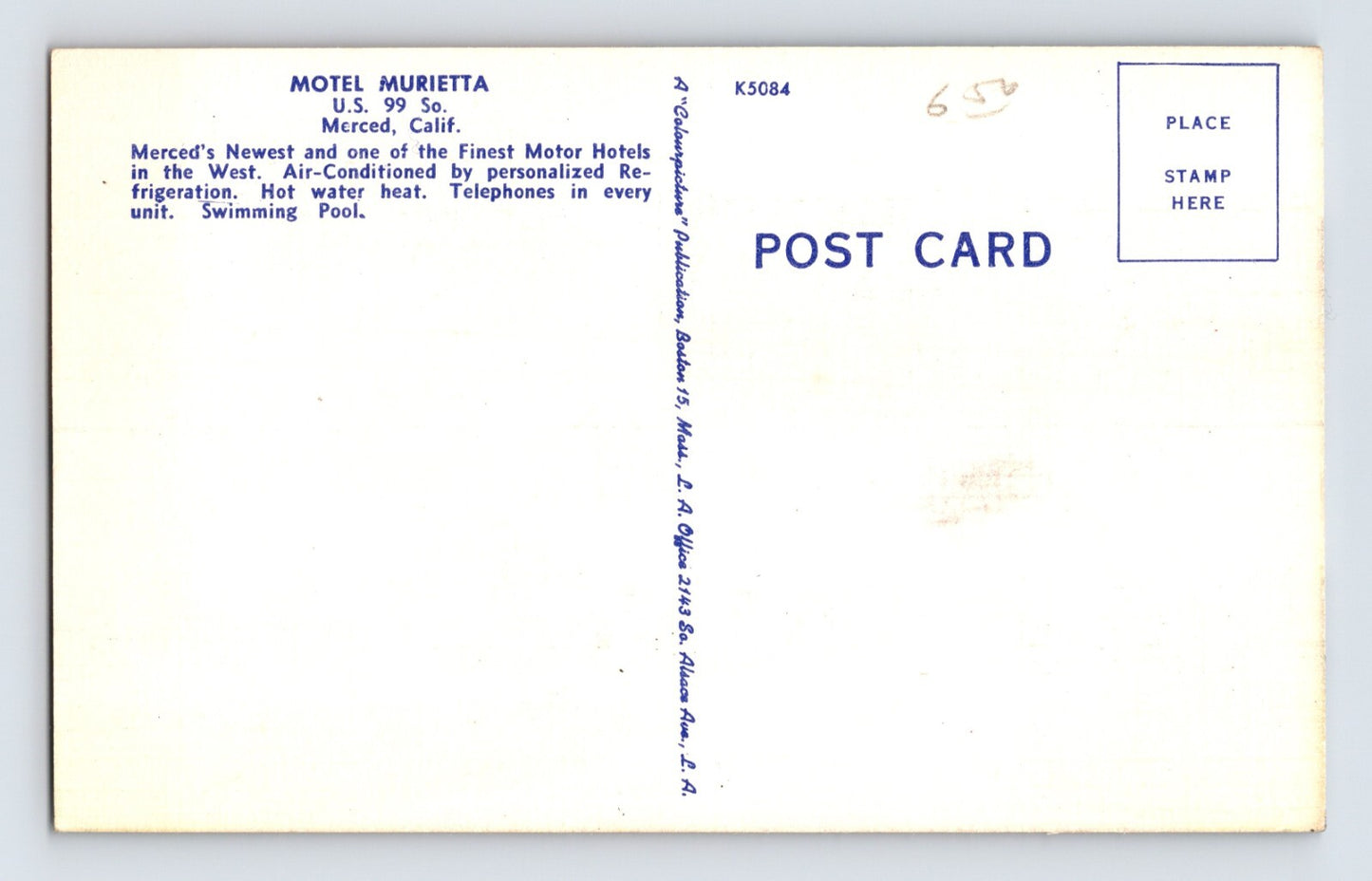Merced California Motel Murietta 1940s Postcard Unposted Linen