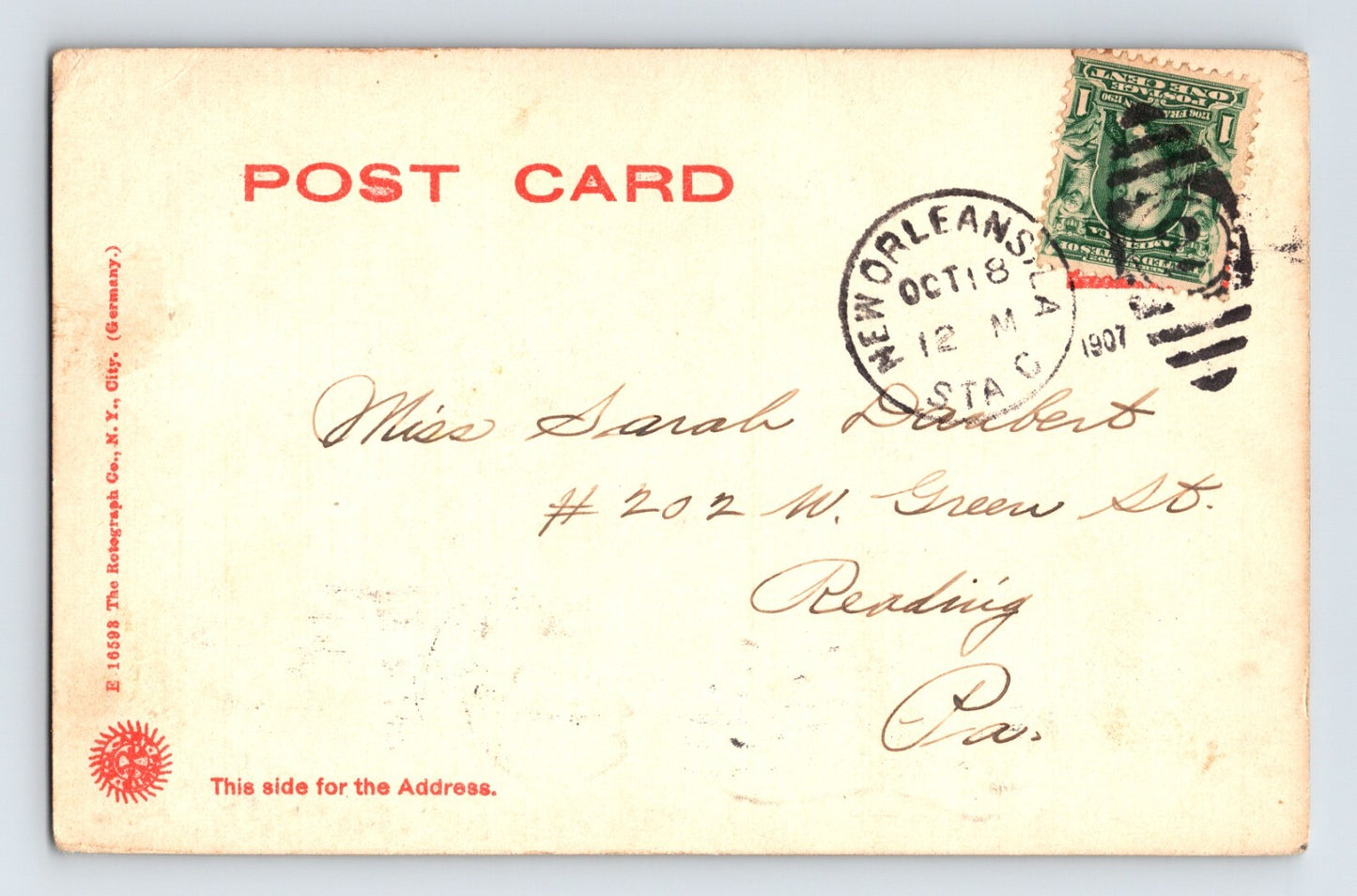New Orleans Louisiana St Charles Avenue 1907 Postcard Posted Undivided Back