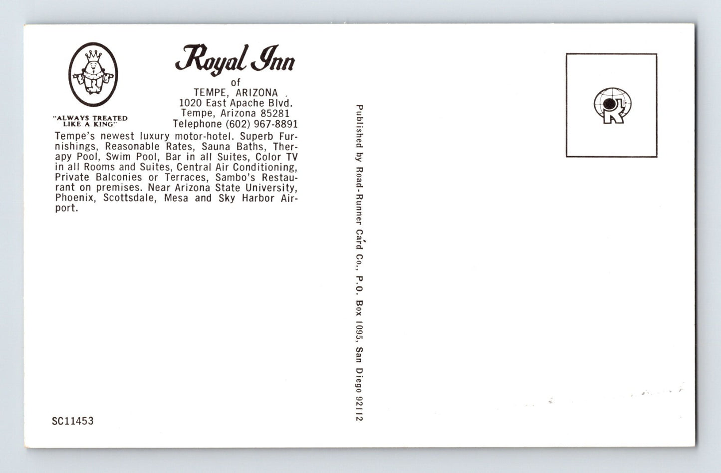Tempe Arizona Royal Inn Motel 1960s Postcard Unposted Chrome