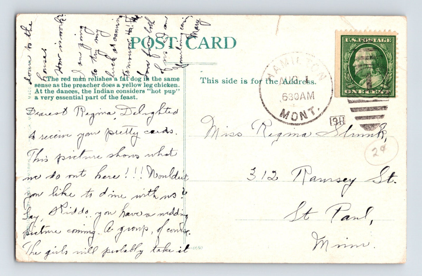Hamilton Montana Native American Camp Scene 1911 Postcard Posted Divided Back