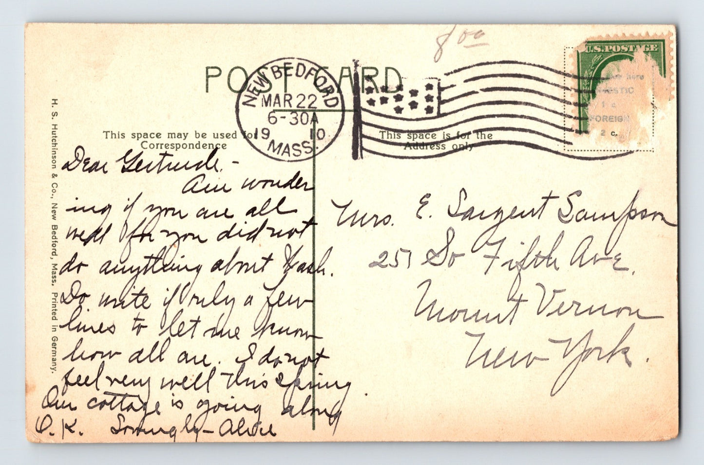 New Bedford Massachusetts Morning Star Whaling Ship Arrival 1909 Postcard