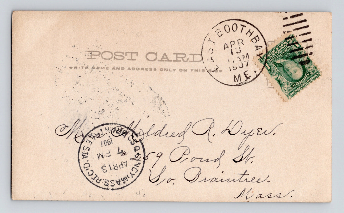 Boothbay Harbor Maine Murray Hill 1907 RPPC Postcard Posted Undivided Back
