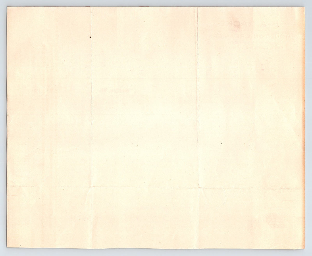 Houlton Wisconsin 1907 H A Radke Creamery Butter Billhead 8.5 x 6.5