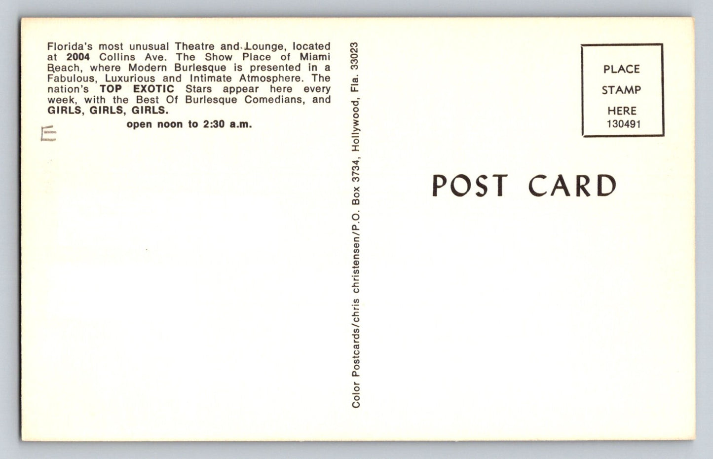 Miami Florida Gayety Theatre Risque Burlesque 1970s Postcard Unposted Chrome