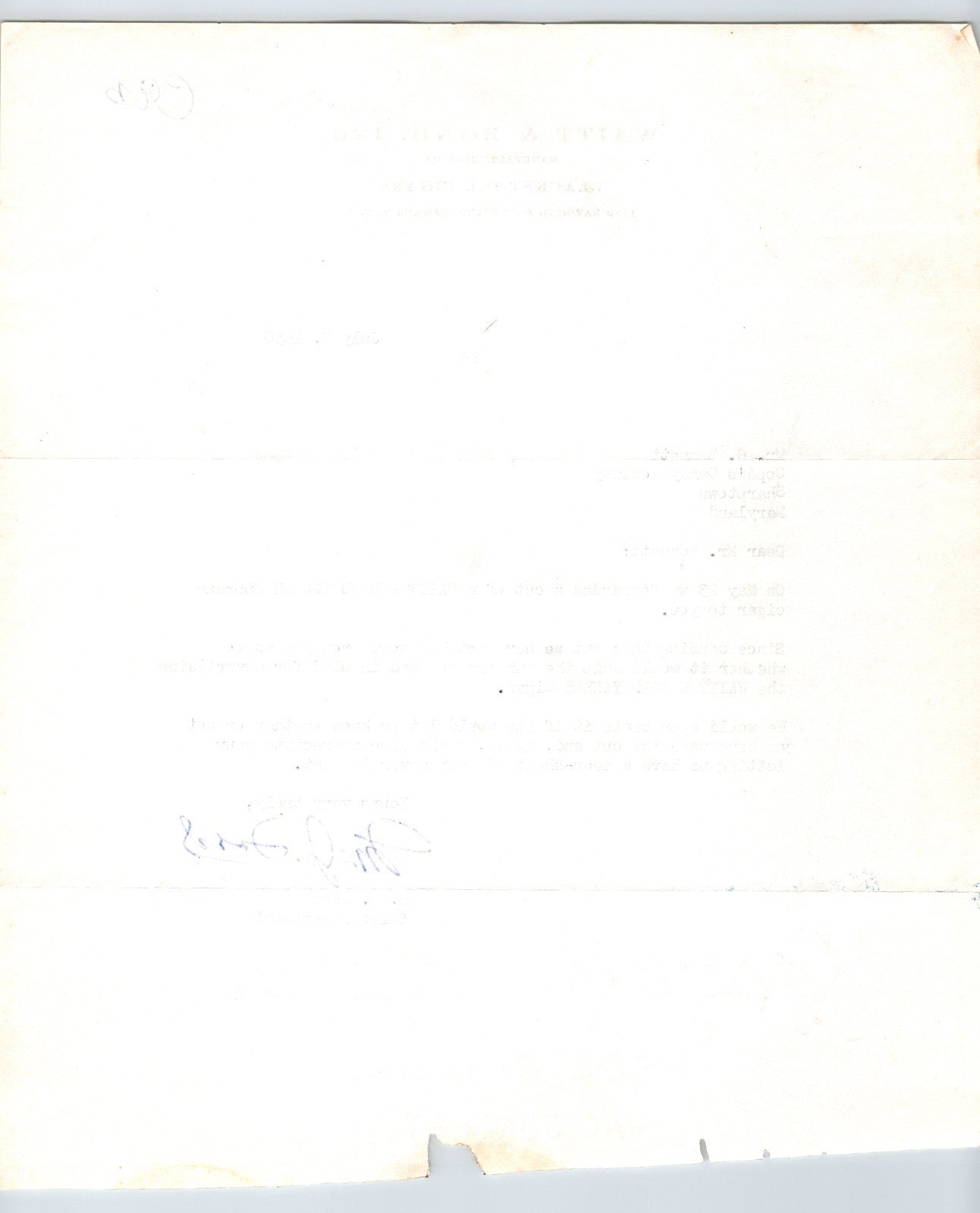 Newark New Jersey 1950 Waitt Bond Blackstone Cigars Letterhead - 8.5 x 11