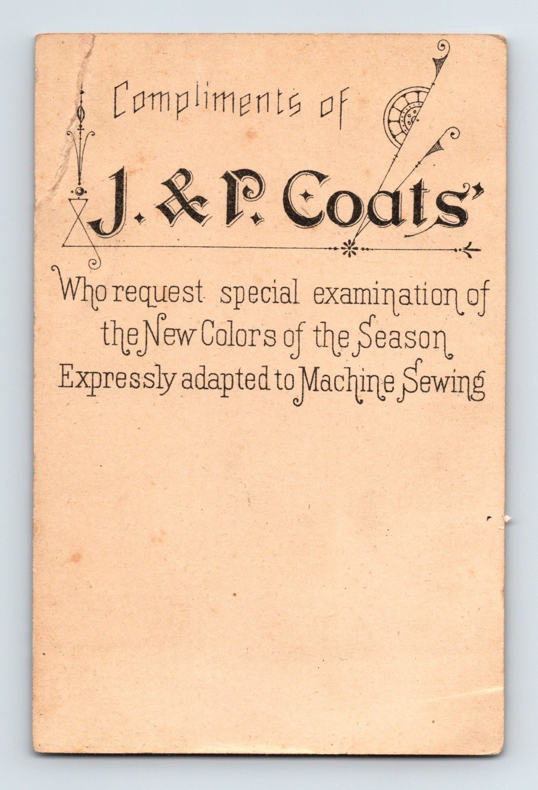 J P Coats Beach Parasol Ship Couple Thread Spools 1890s Trade Card 2.75 x 4.25