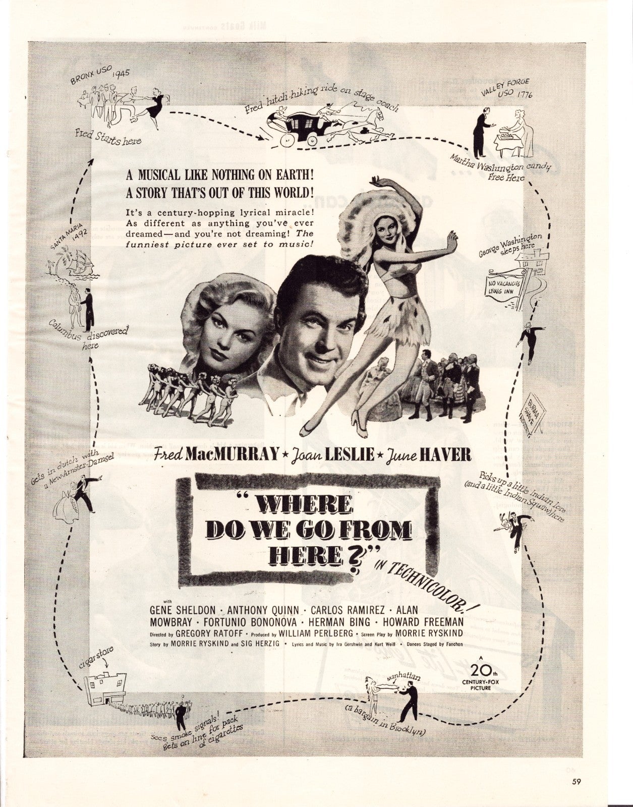 Where Do We Go From Here 1945 film print ad Fred MacMurray Joan Leslie June Haver musical movie advertisement