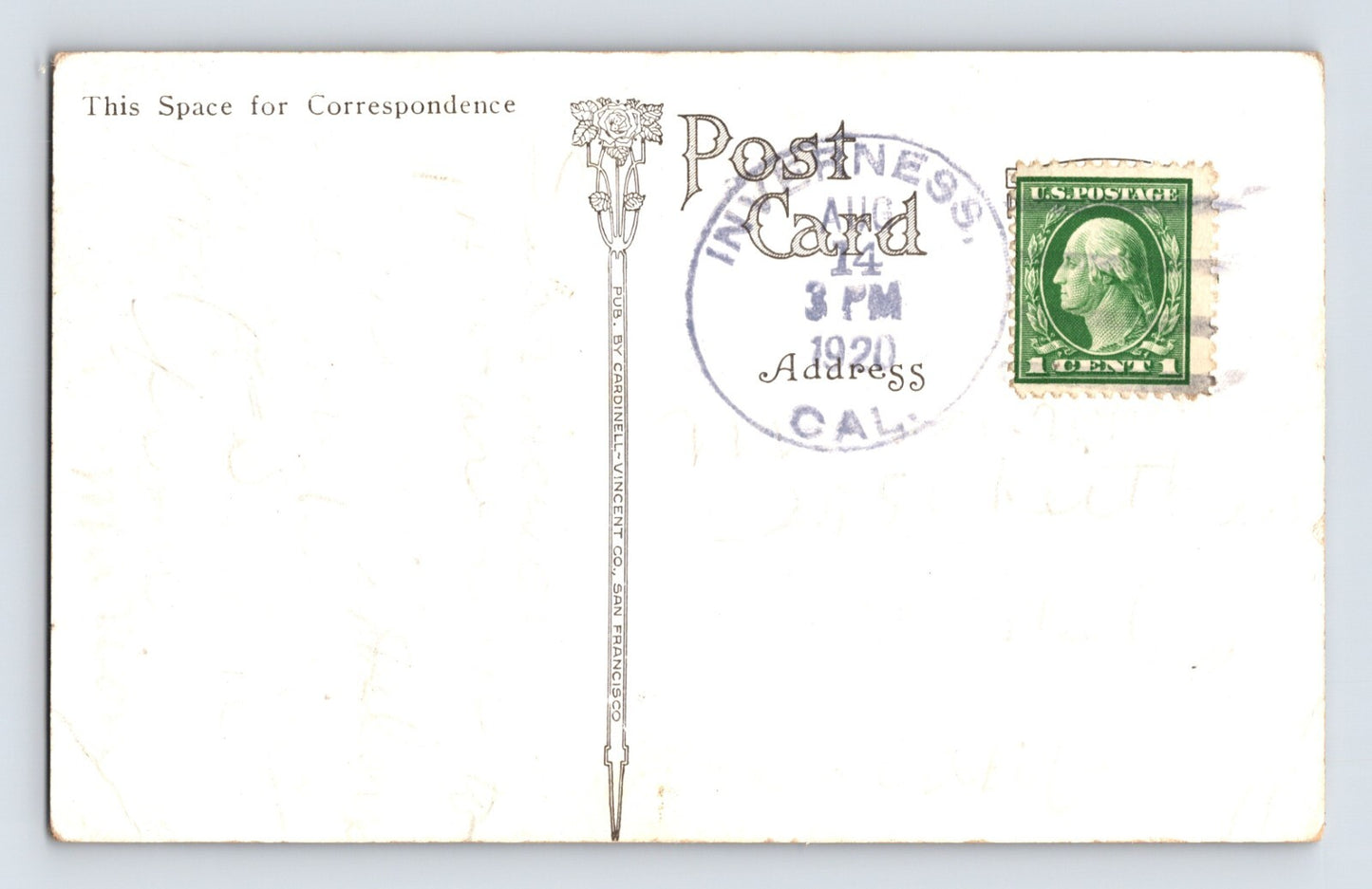 Inverness California Pt Reyes Bridge Automobile 1920 Postcard Posted