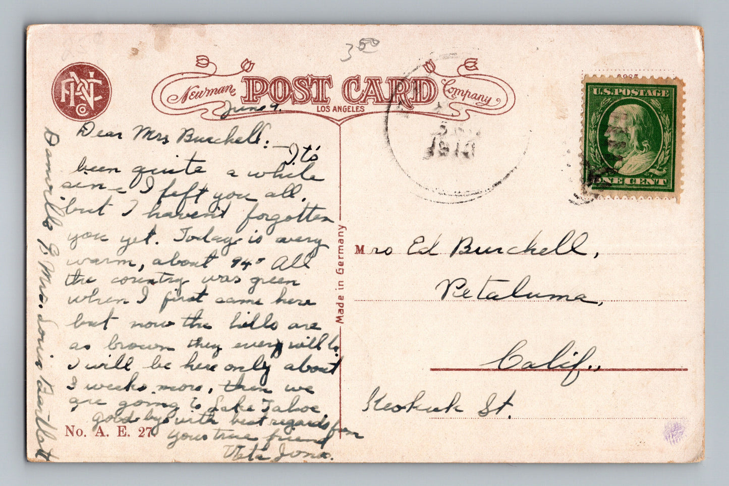 Mt Shasta California Sacramento River Canyon Railroad Train 1910 Postcard Posted