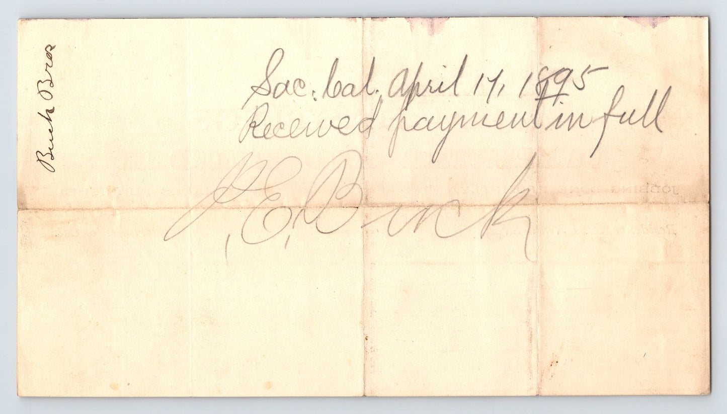 Sacramento California 1897 J M Hastings Carpenter Builder Billhead 8 x 4.5
