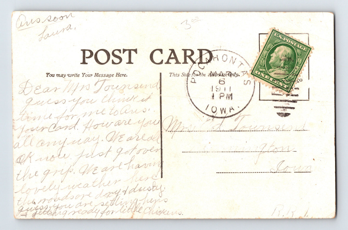 Pocahontas Iowa Stone Fort Castle Tower 1911 RPPC Postcard Posted