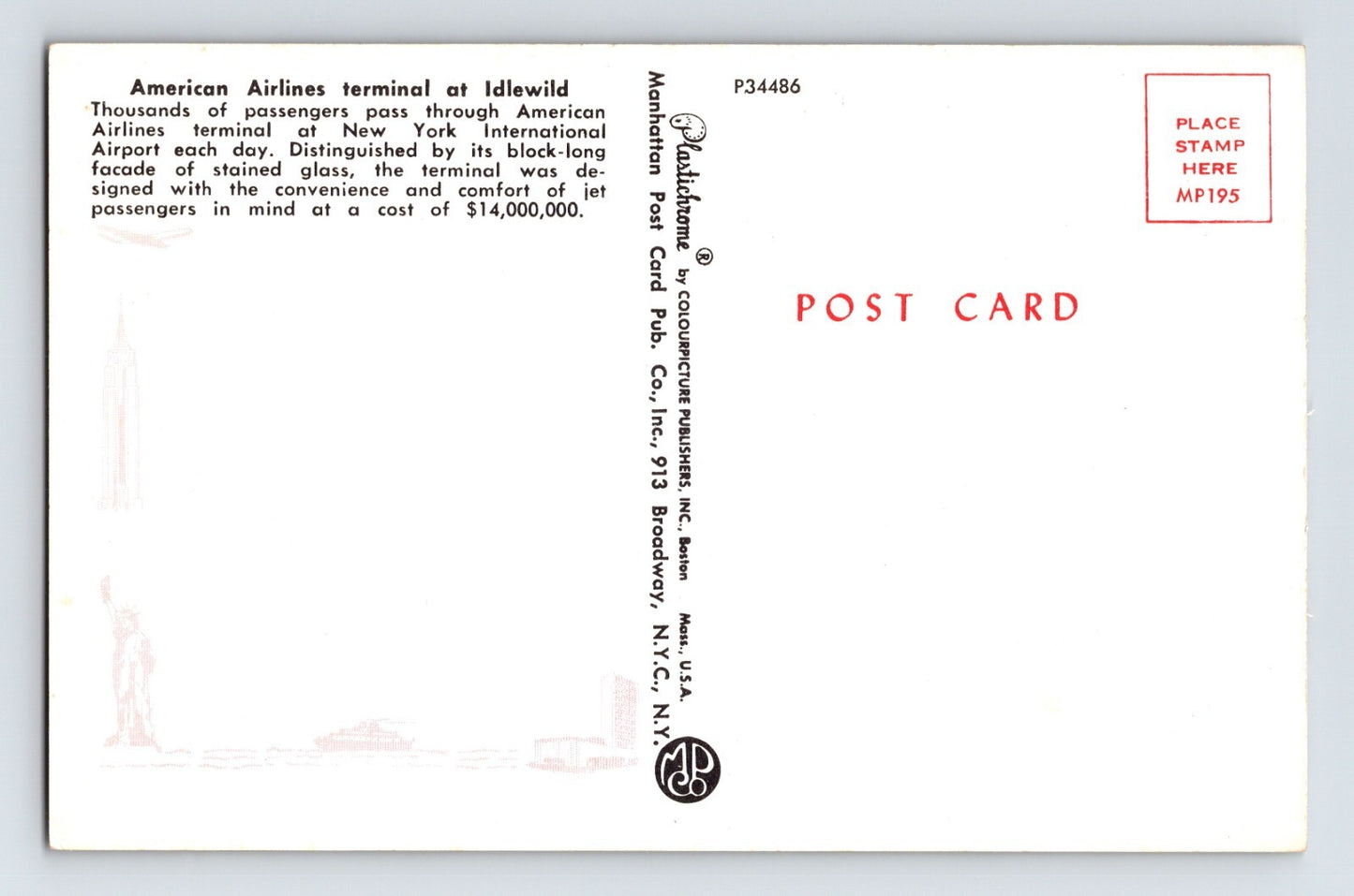 New York City International Airport American Airlines Terminal 1960s Postcard