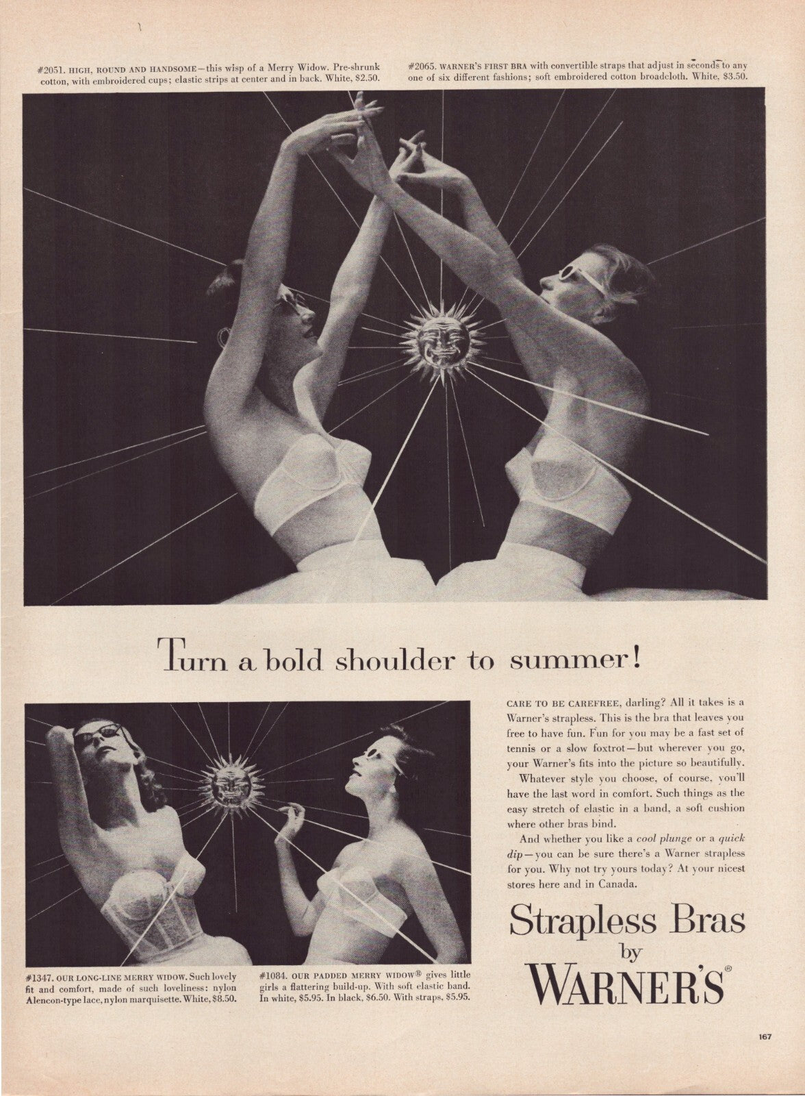 Warners Strapless Bra Merry Widow Dance 1956 Print Ad Full Page 10.5 x 13.5