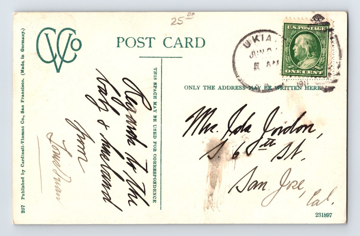 Mendocino California Lierlys Cottages Potter Valley 1911 Postcard Posted