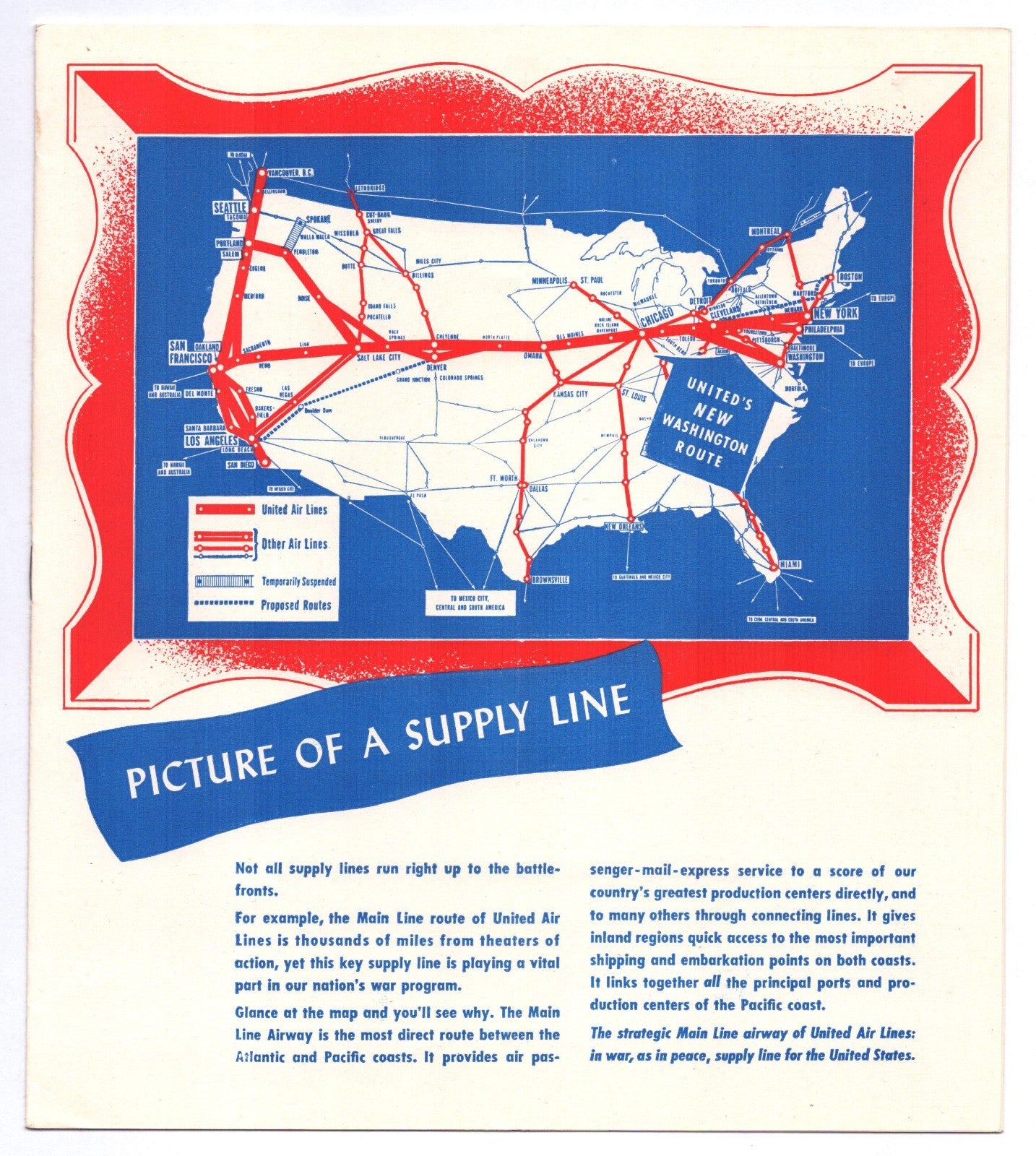 United Air Lines 1943 Washington DC System Timetable Brochure