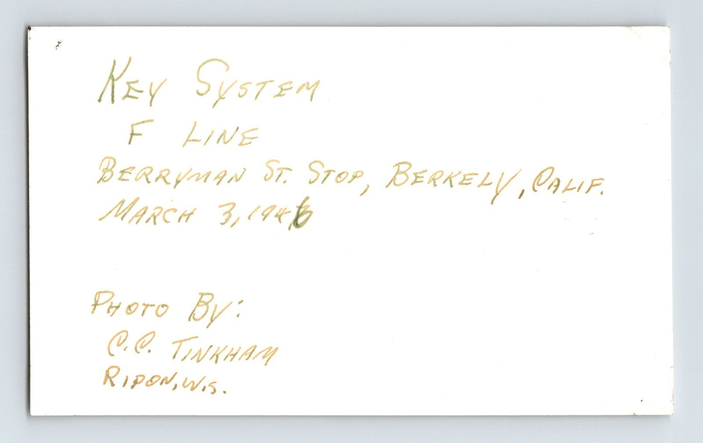 Key System F Line 1946 Photo Train Berkeley California 2.75 x 4.5