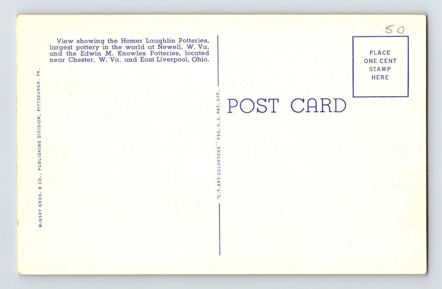 East Liverpool Ohio Homer Laughlin Pottery Fiesta 1940s Postcard Unposted