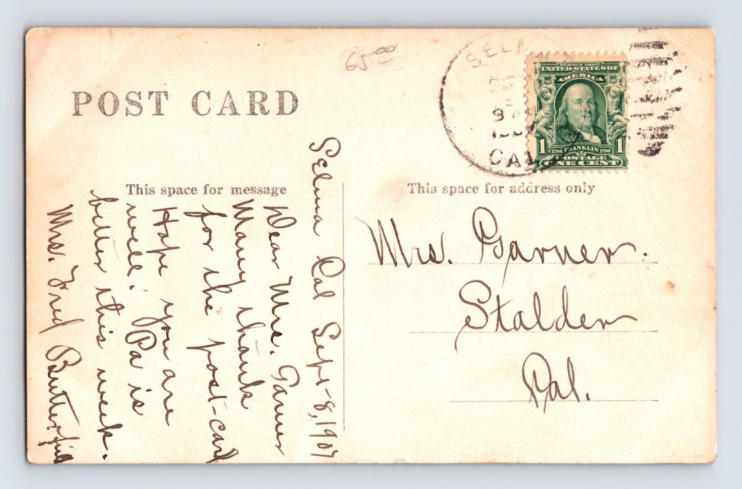 Selma California Logan Street Downtown 1907 RPPC Postcard Posted