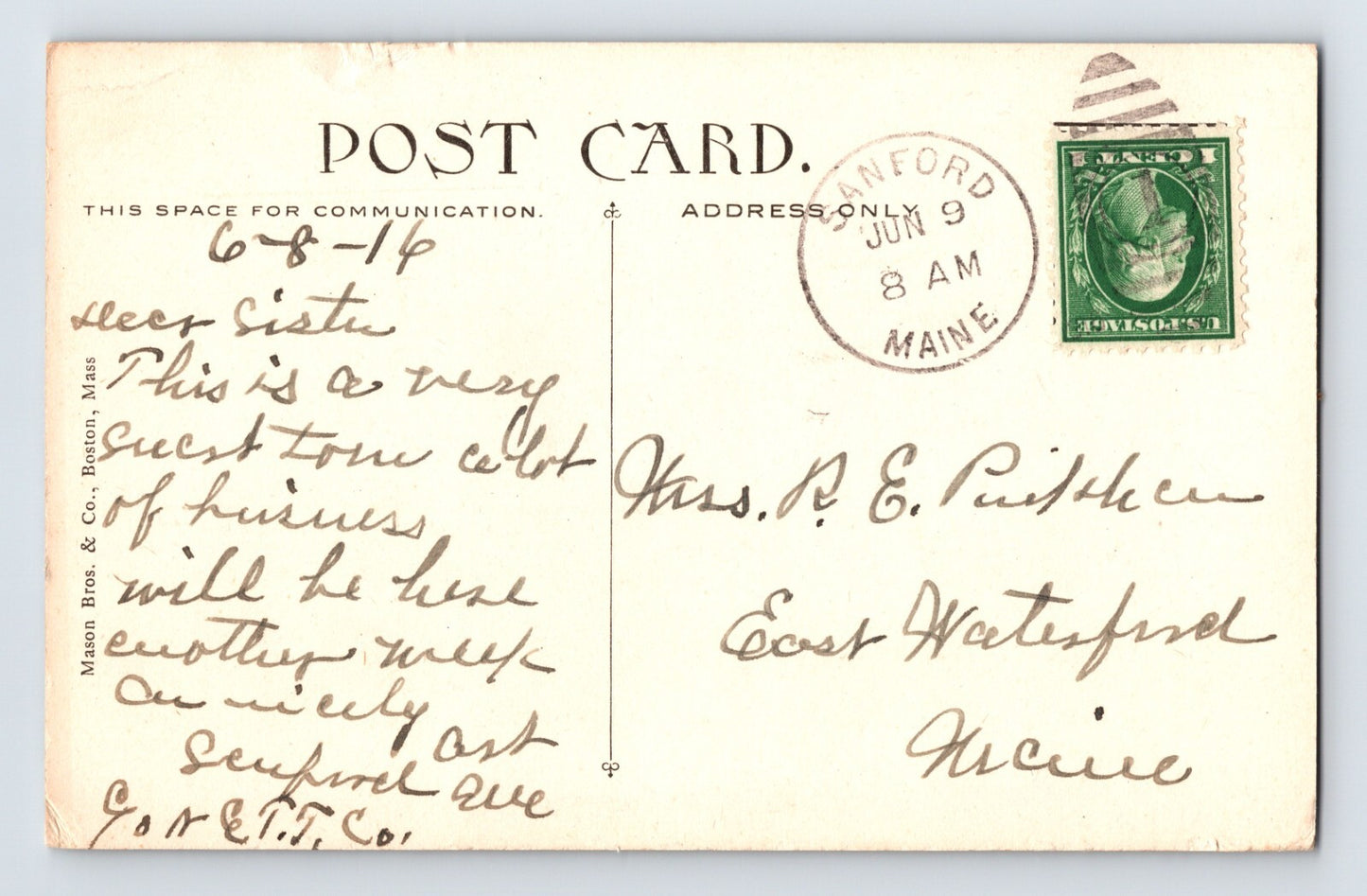 Sanford Maine Leavitt Block Bennet Drug Coal 1916 Postcard Posted Divided