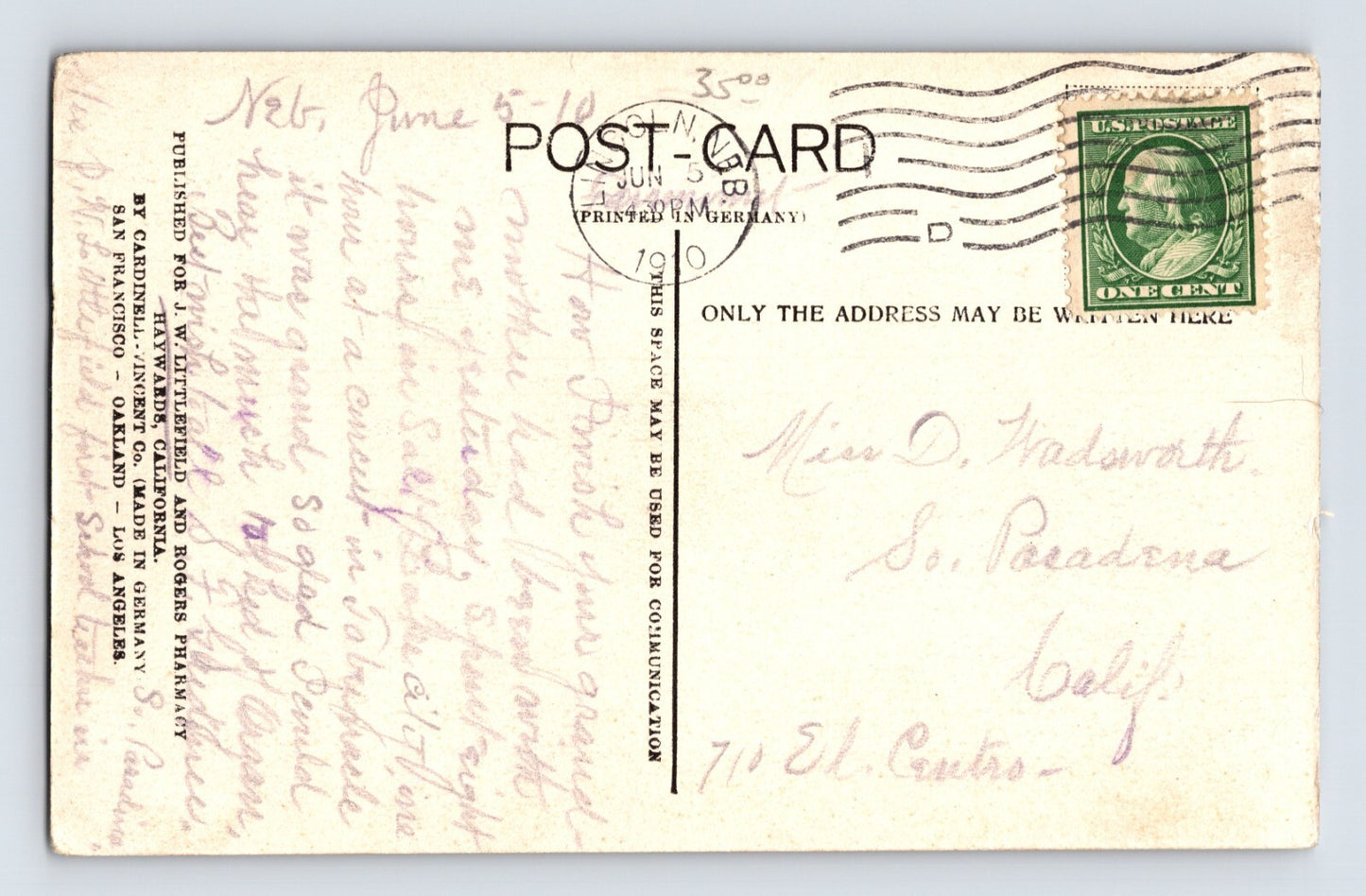 Hayward California Grammar School 1910 Postcard Posted Divided Back