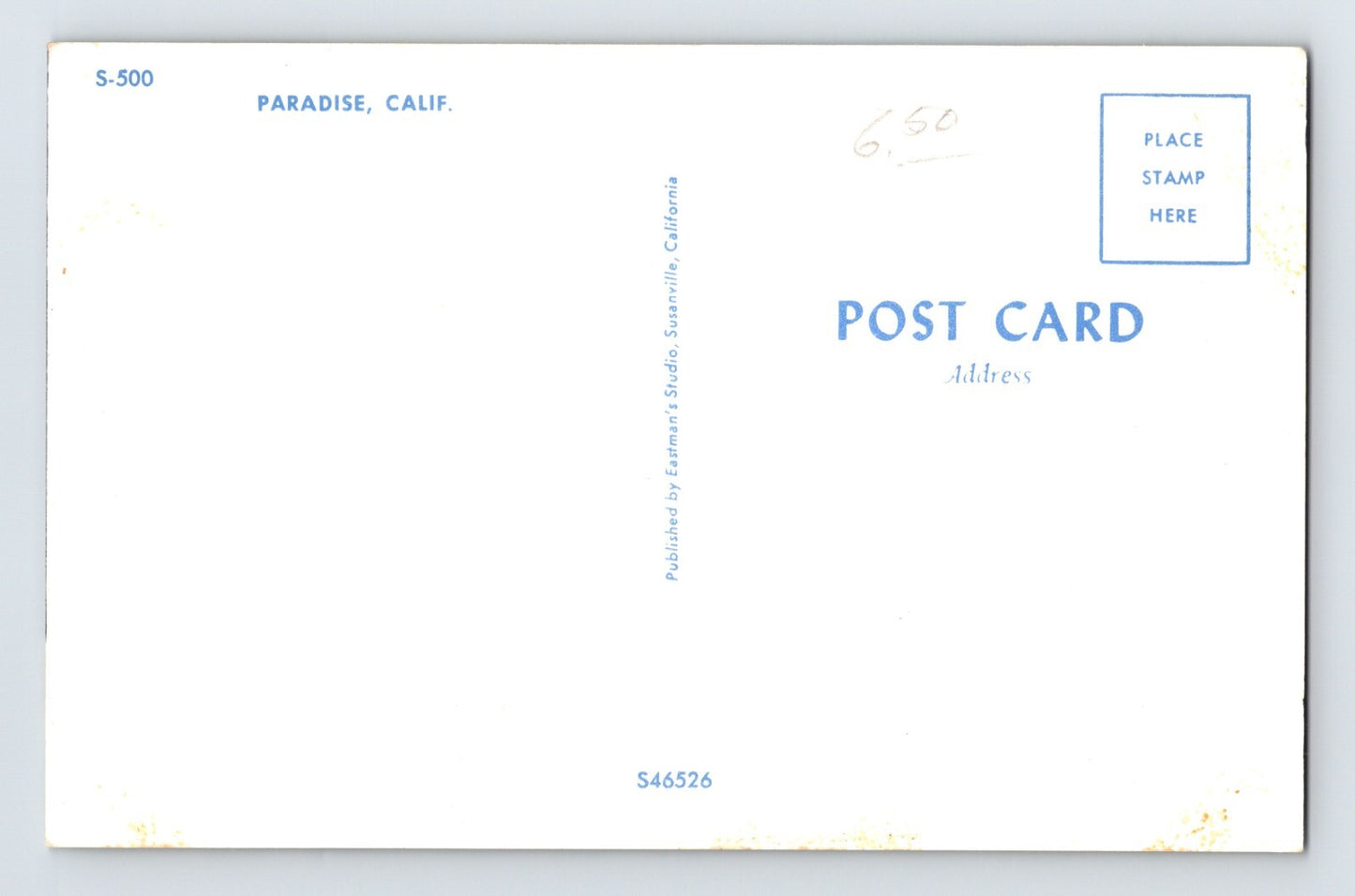 Paradise California Main Street Gas Station Automobiles 1960s Postcard Unposted