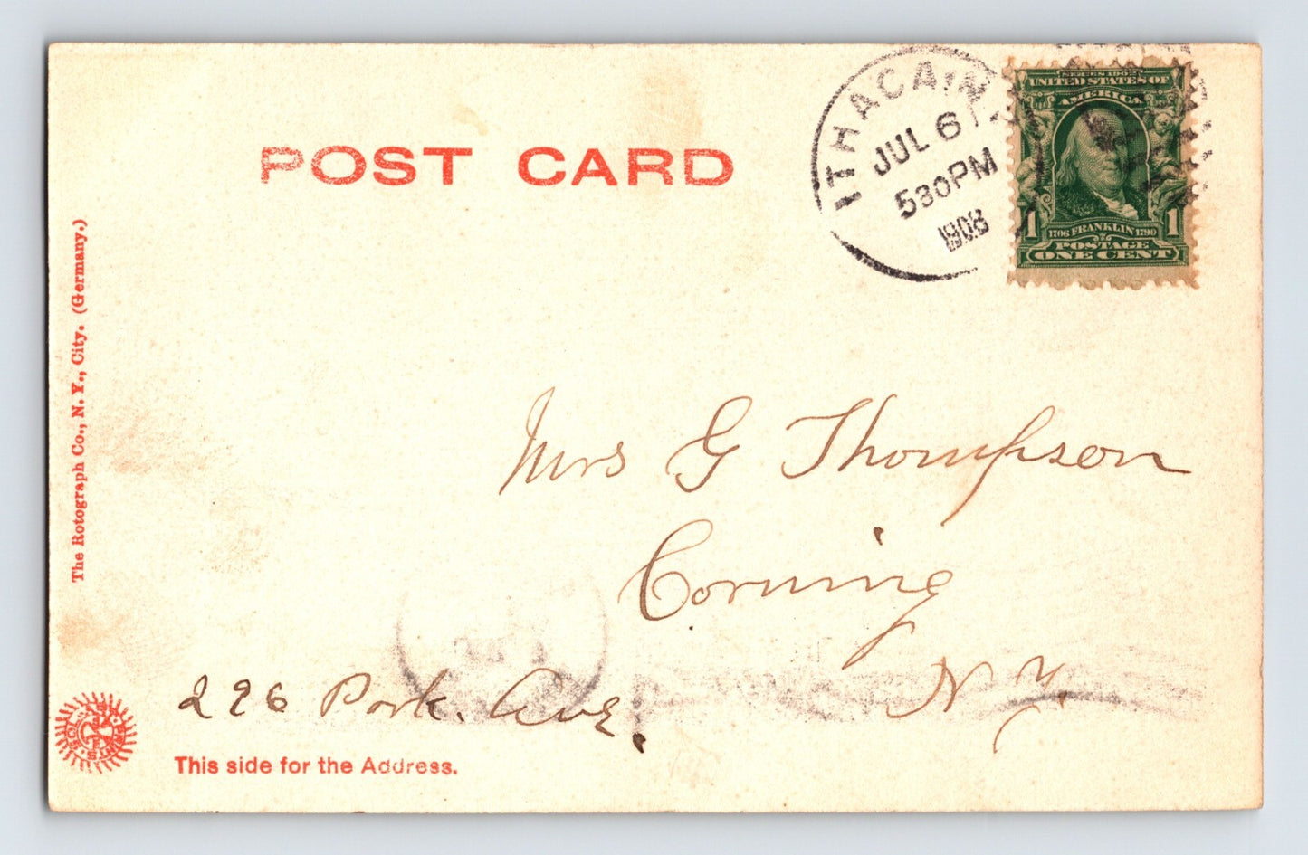 Ithaca New York Cornell University Phi Sigma Kappa Fraternity 1908 Postcard