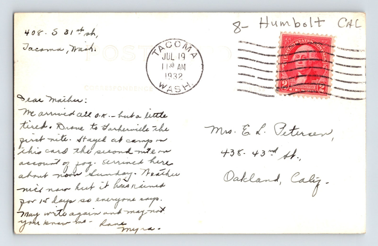 Trinidad California Sea Cliffe Camp Redwood Highway 1932 RPPC Postcard Posted