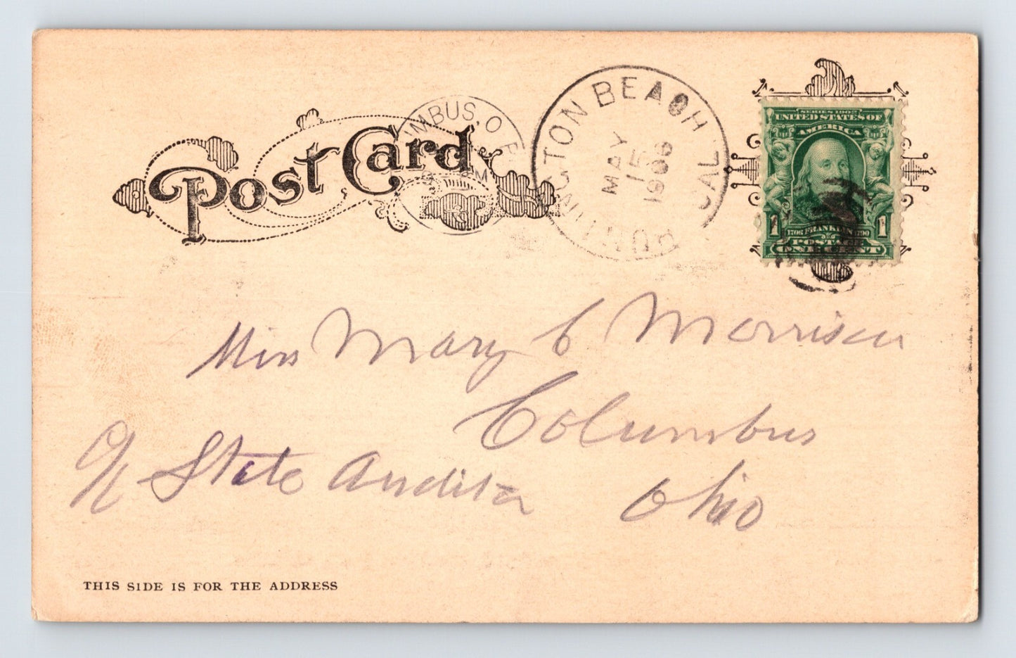 Huntington Beach California Ocean Avenue Railroad Station 1906 Postcard Posted