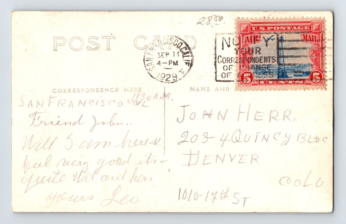 San Francisco California Odeon Cafe Restaurant 1929 RPPC Postcard Posted