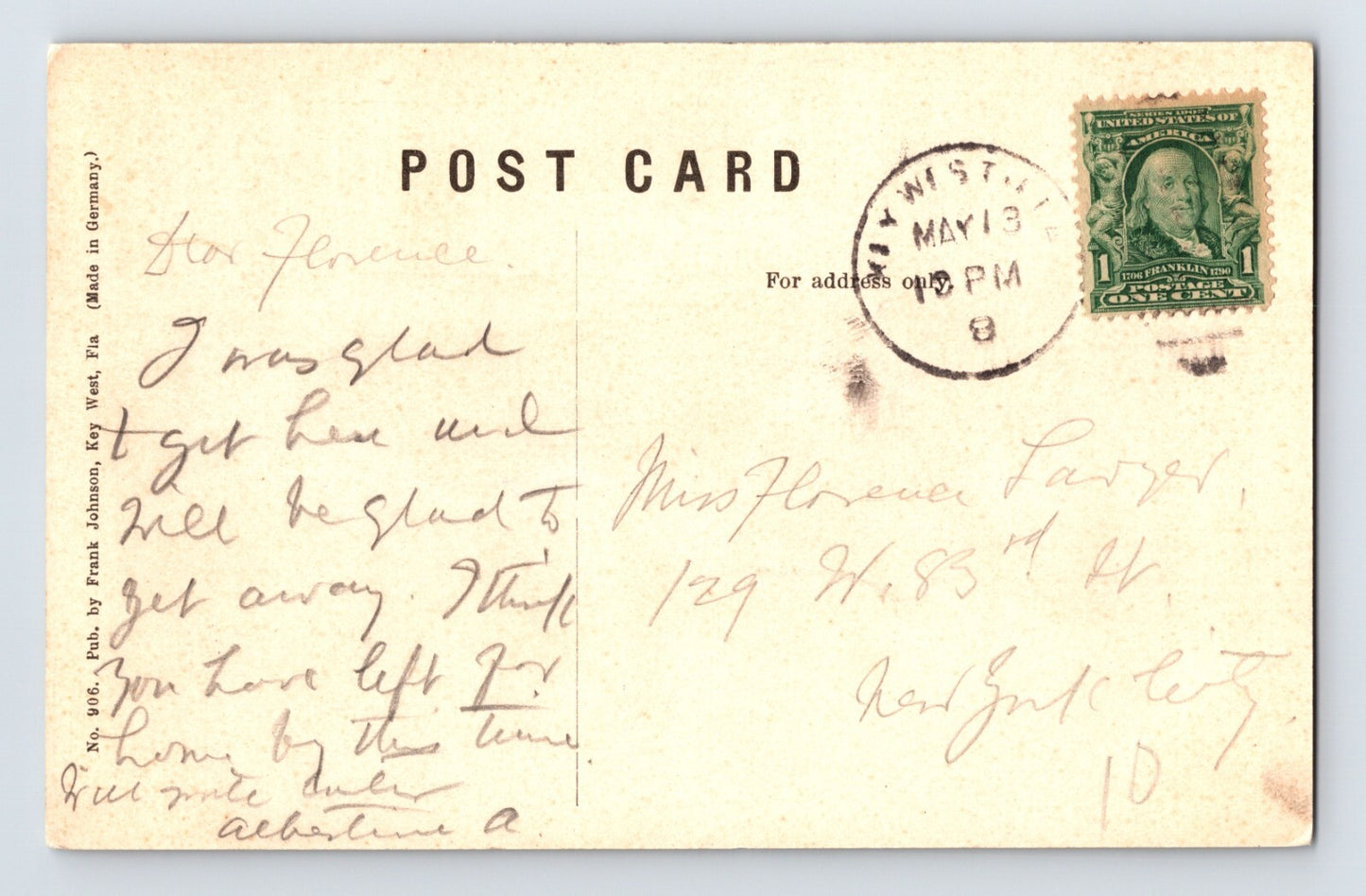 Key West Florida Dairy Cow Cattle 1910s Postcard Posted Divided Back