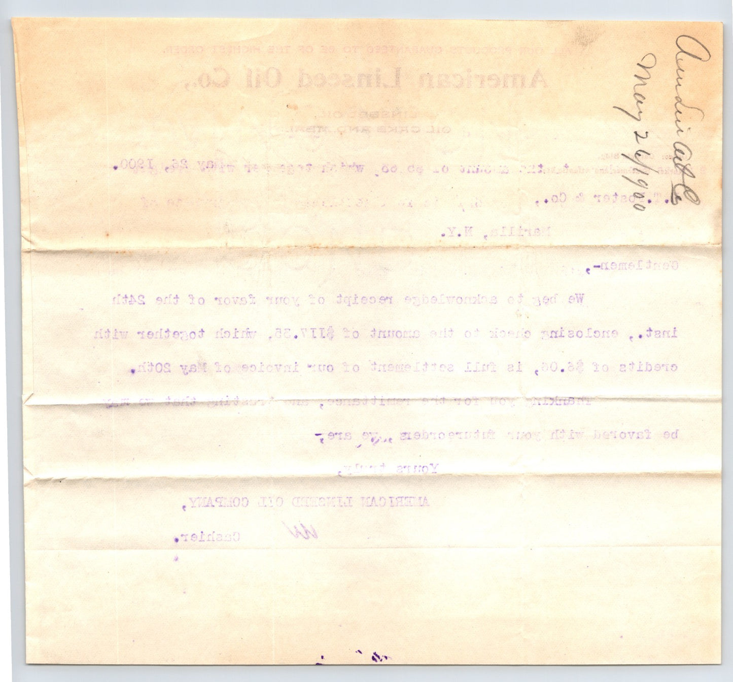 Cleveland Ohio 1900 American Linseed Oil Letterhead - 8.5 x 7.5