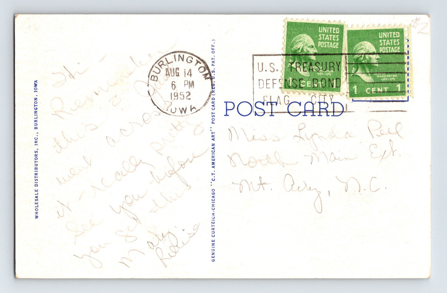 Burlington Iowa MacArthur Bridge Airplane Train Railroad 1951 Postcard Posted