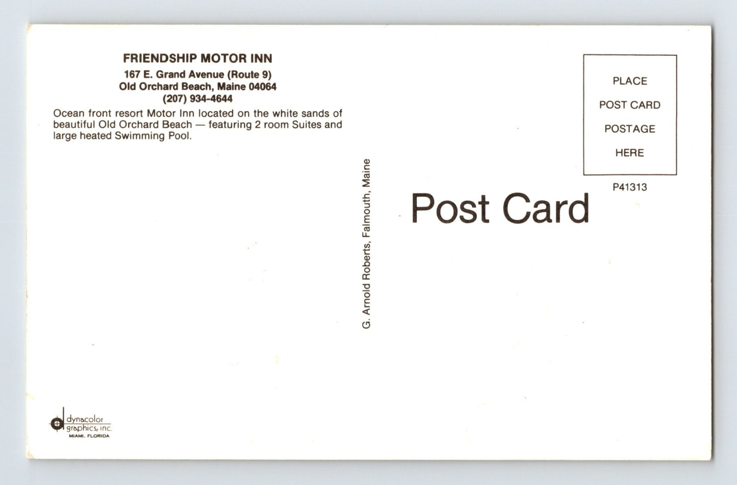 Old Orchard Beach Maine Friendship Motor Inn Motel 1970s Postcard Unposted