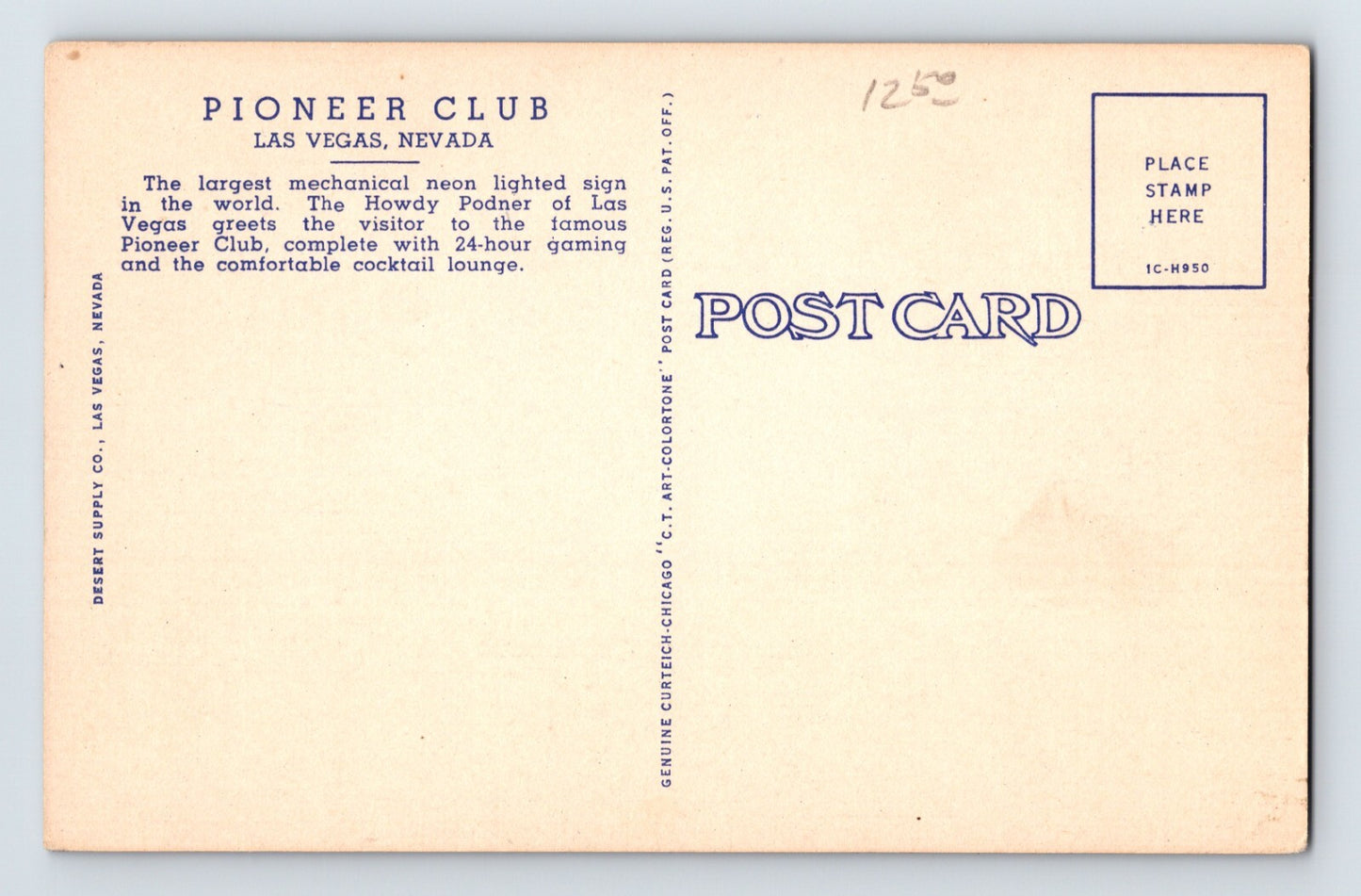 Las Vegas Nevada Pioneer Club Neon Sign Cowboy 1952 Postcard Posted Linen