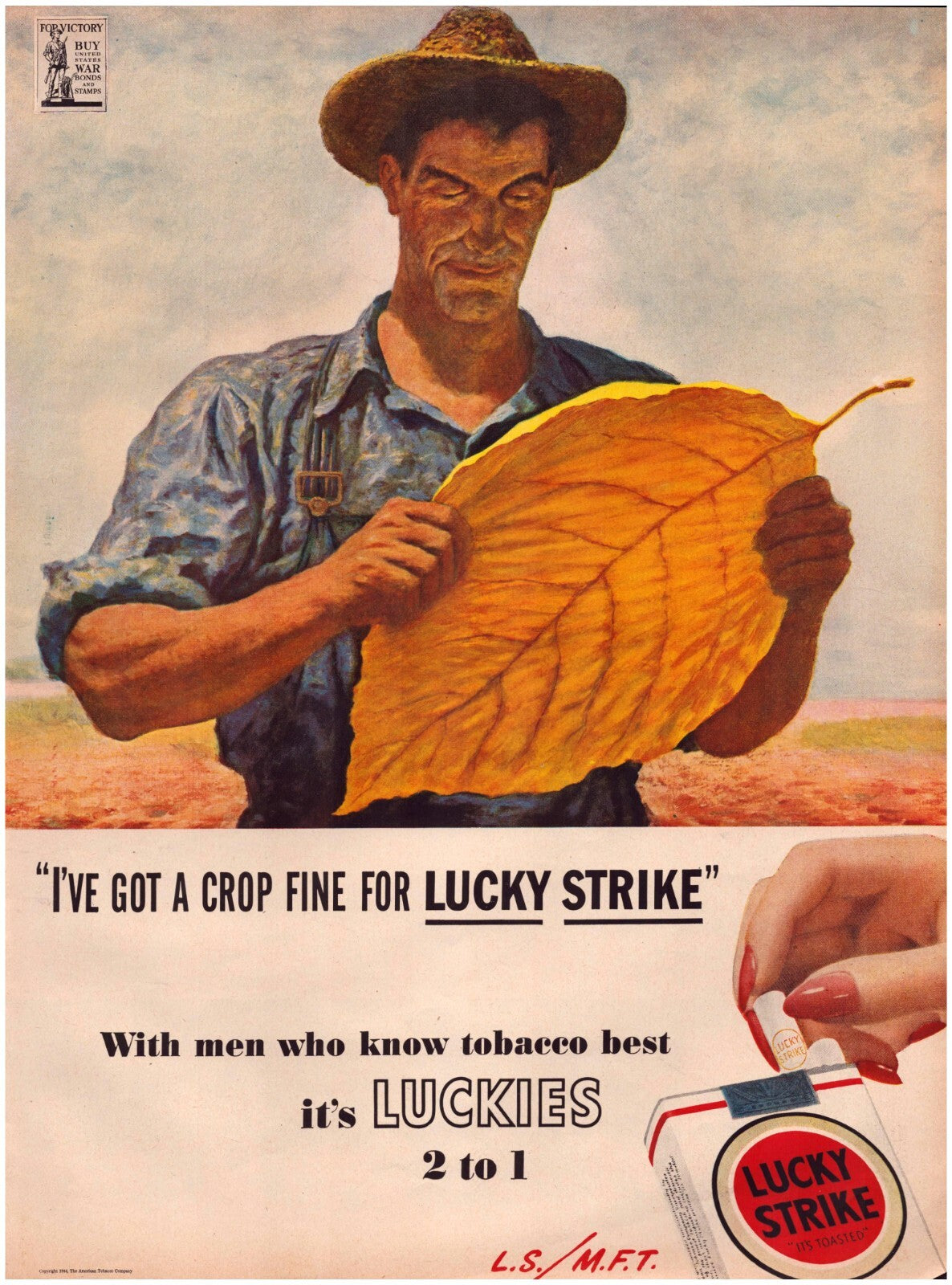 Lucky Strike Cigarettes 1944 WW2 War Bonds Print Ad 10.5 x 13.5