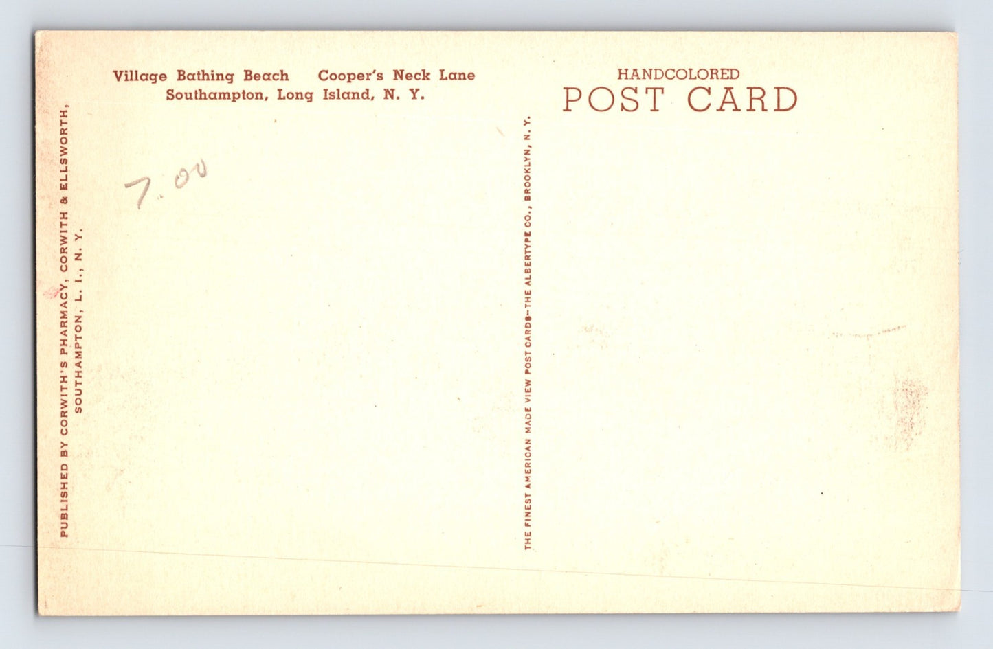 Southampton New York Cooper’s Neck Beach Long Island 1930s Postcard Unposted