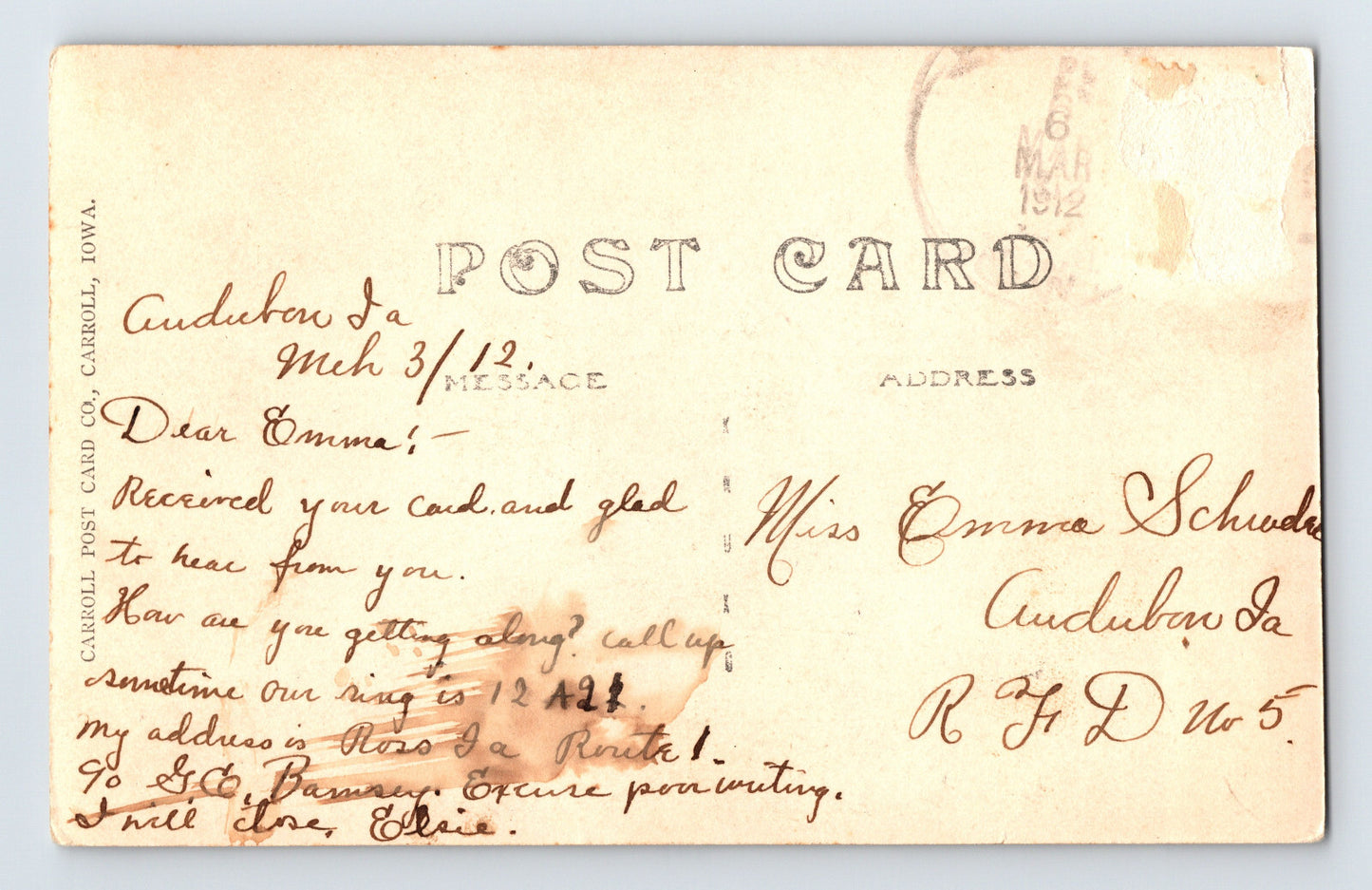 Ross Iowa German Evangelical Church 1912 RPPC Postcard Posted