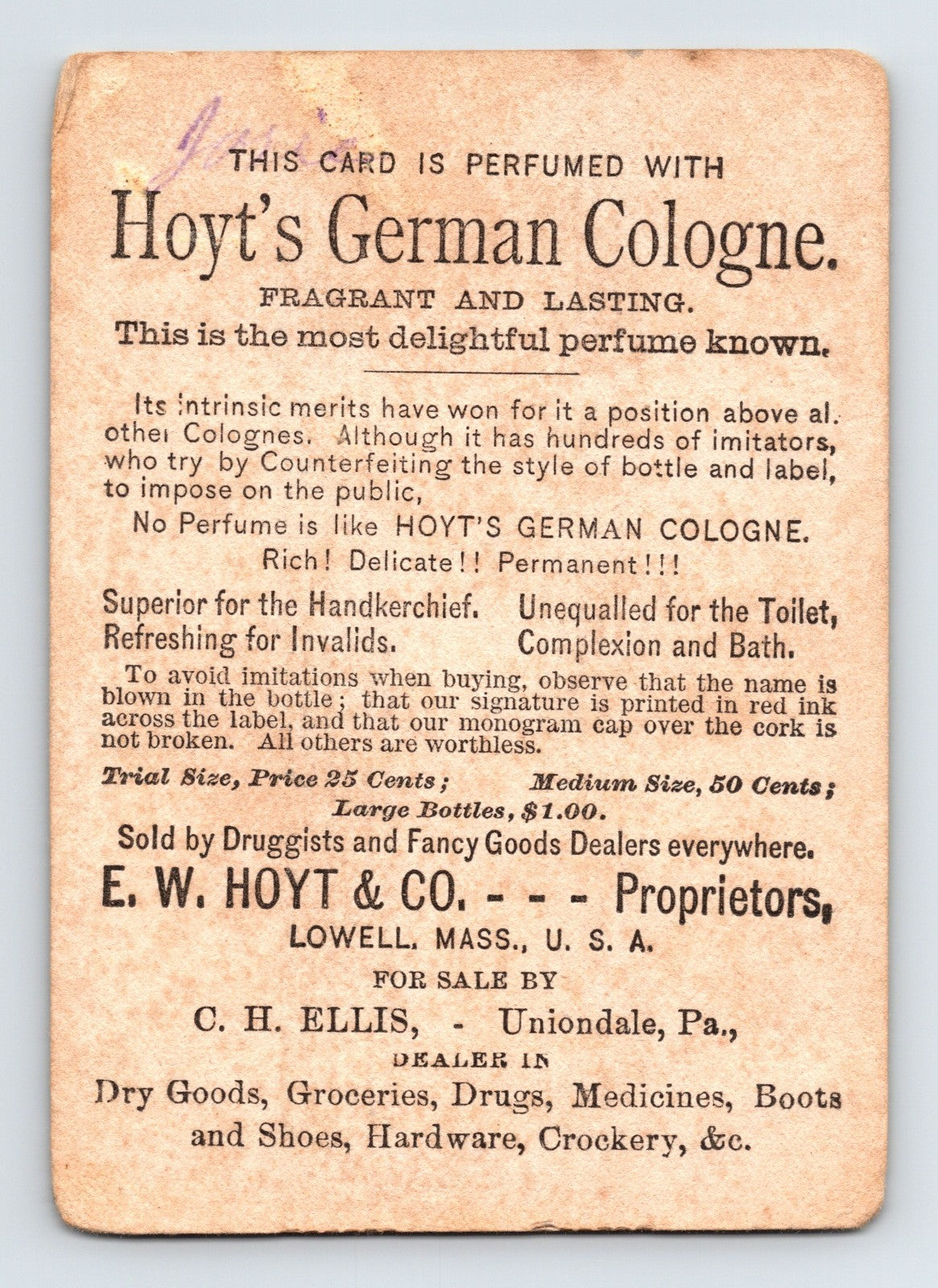 Hoyts German Cologne Fountain Scene 1890s Victorian Trade Card 4.5 x 3.25