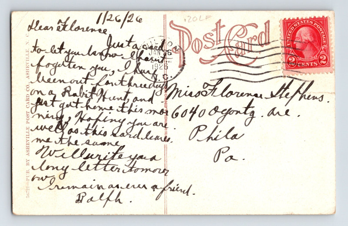 Wilson North Carolina Primitive Baptist Church 1926 Postcard Posted