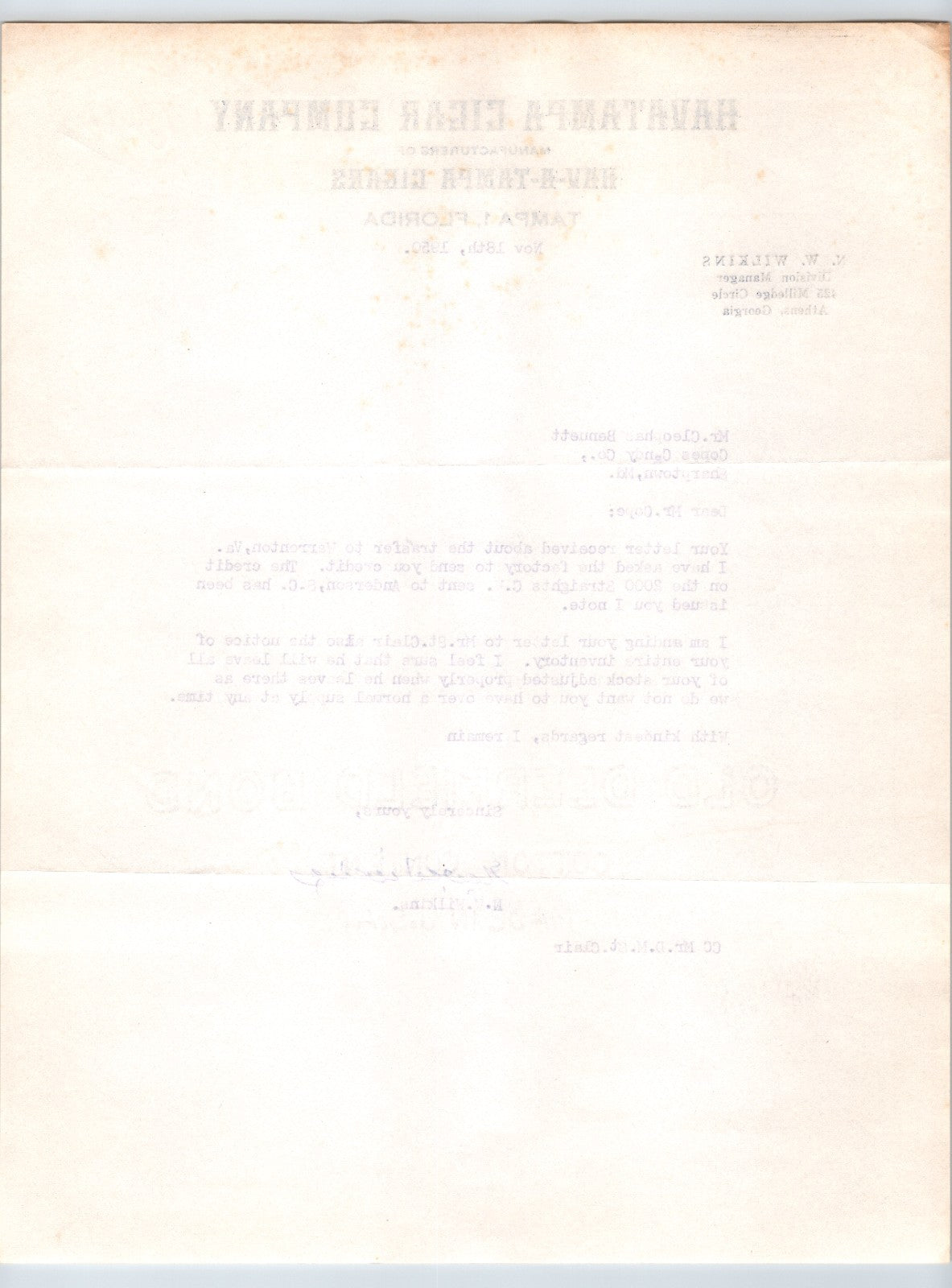 Tampa Florida 1950 Havatampa Cigar Company Tobacco Letterhead - 8.5 x 11