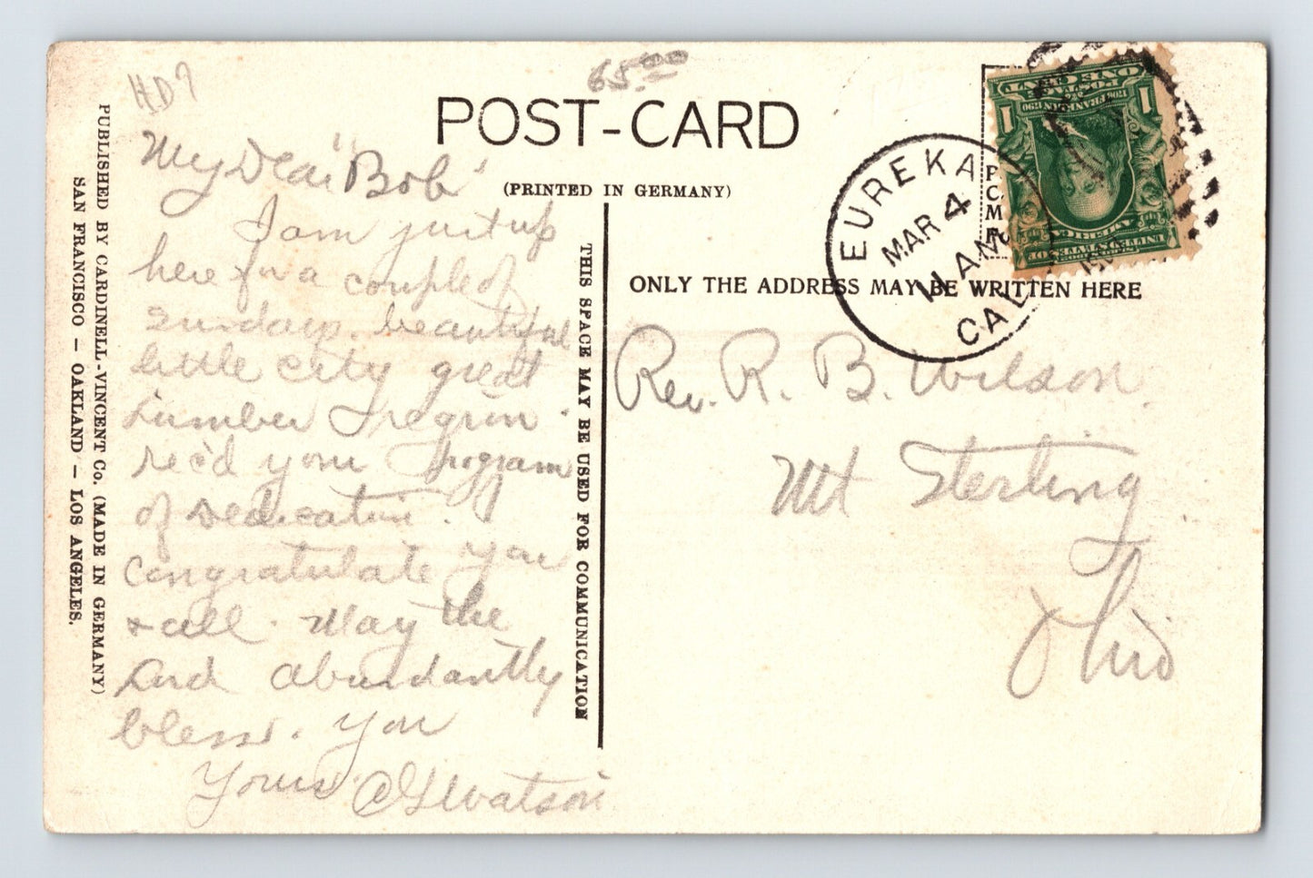 Eureka California F Street Downtown 1908 Postcard Posted Divided