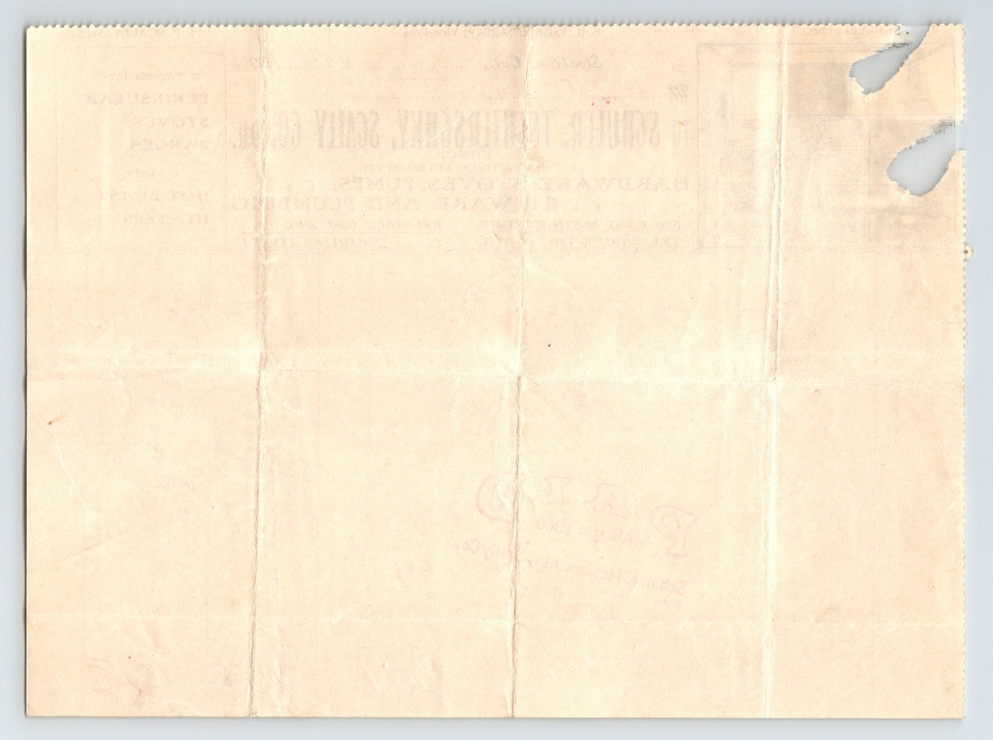 Stockton California 1905 Schuler Tschierschky Scally Hardware Billhead 8 x 6