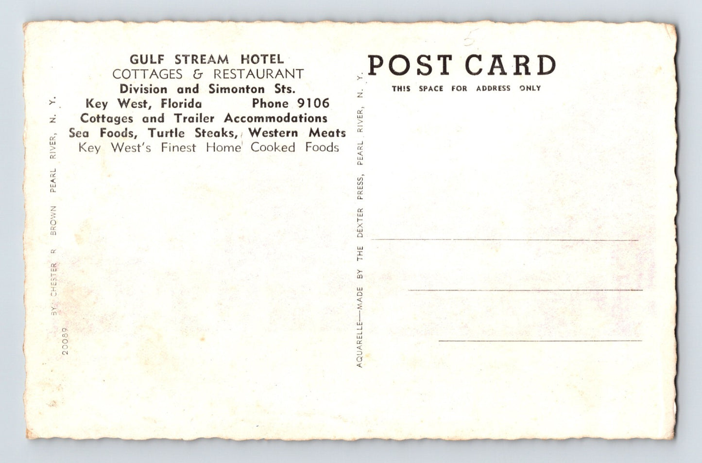 Key West Florida Gulf Stream Hotel Restaurant 1940s Postcard Unposted Chrome