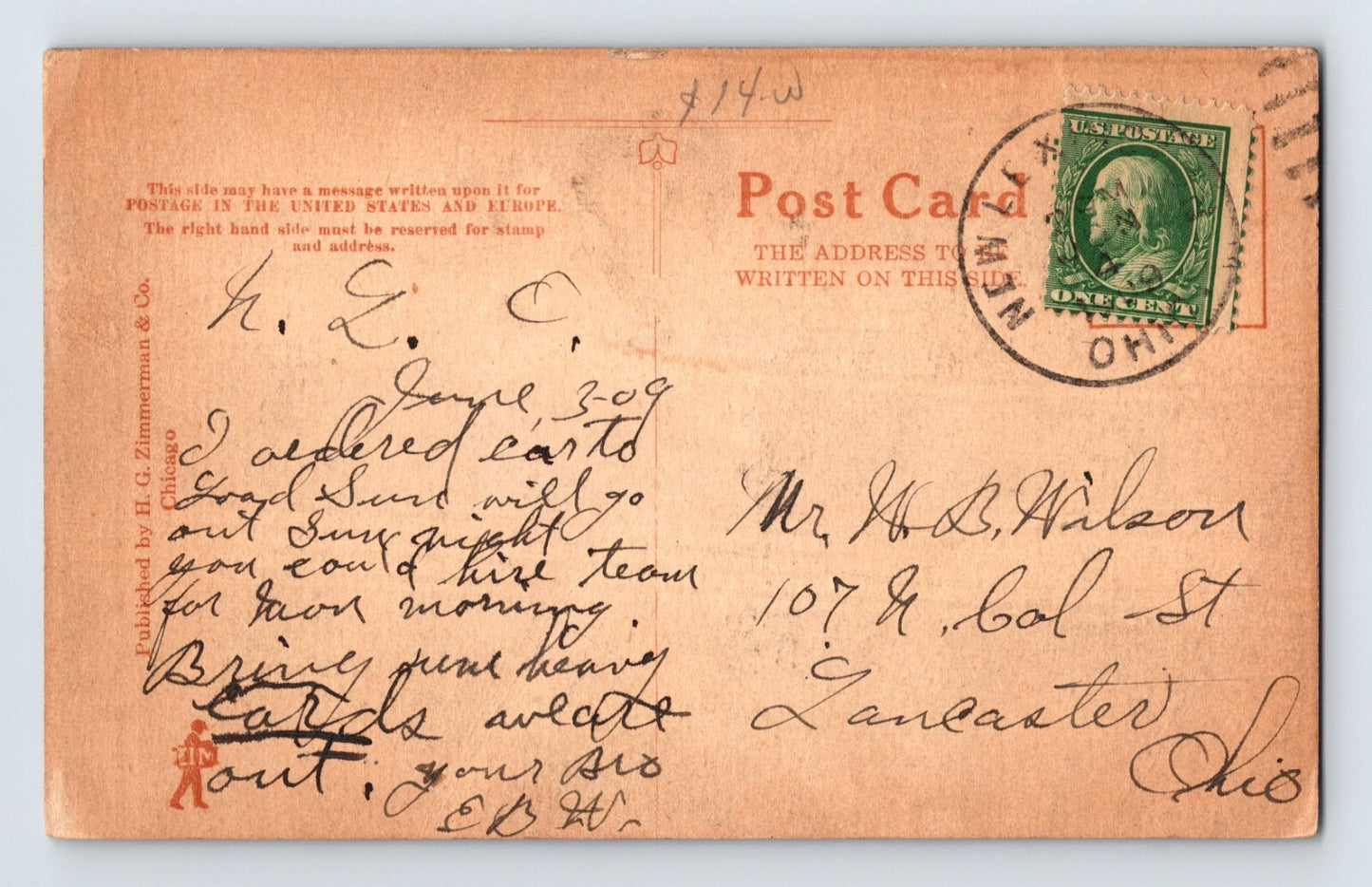 New Lexington Ohio Main Street Downtown Colborn Whiskey 1919 Postcard Posted
