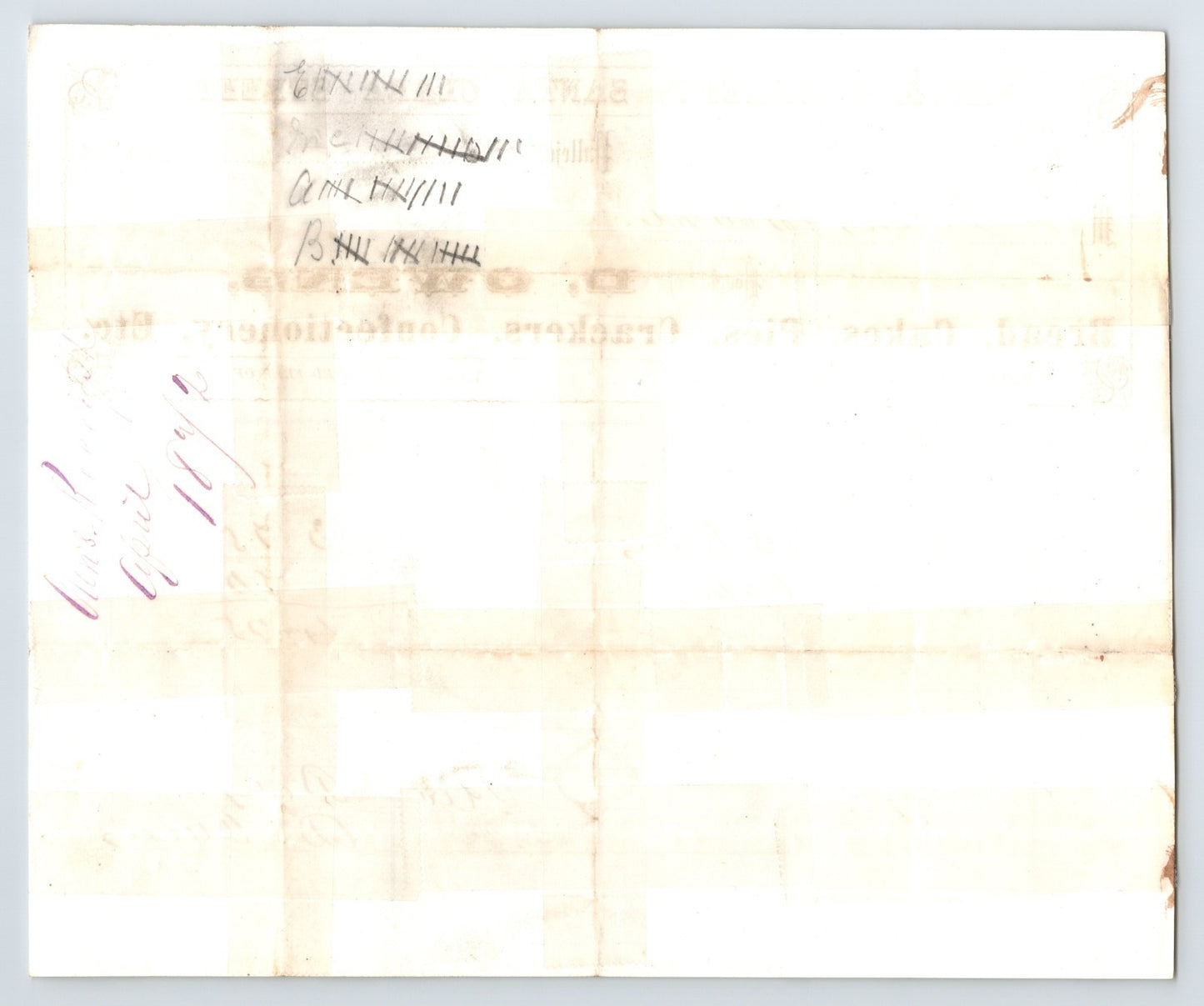 Vallejo California 1872 D Owens Bakery Bread Cakes Pies Billhead 8 x 7