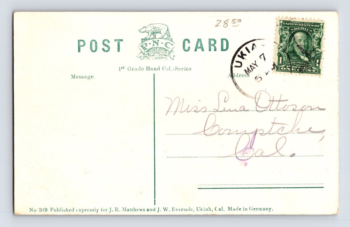 Ukiah California Downtown Aerial 1910s Postcard Posted Divided Back