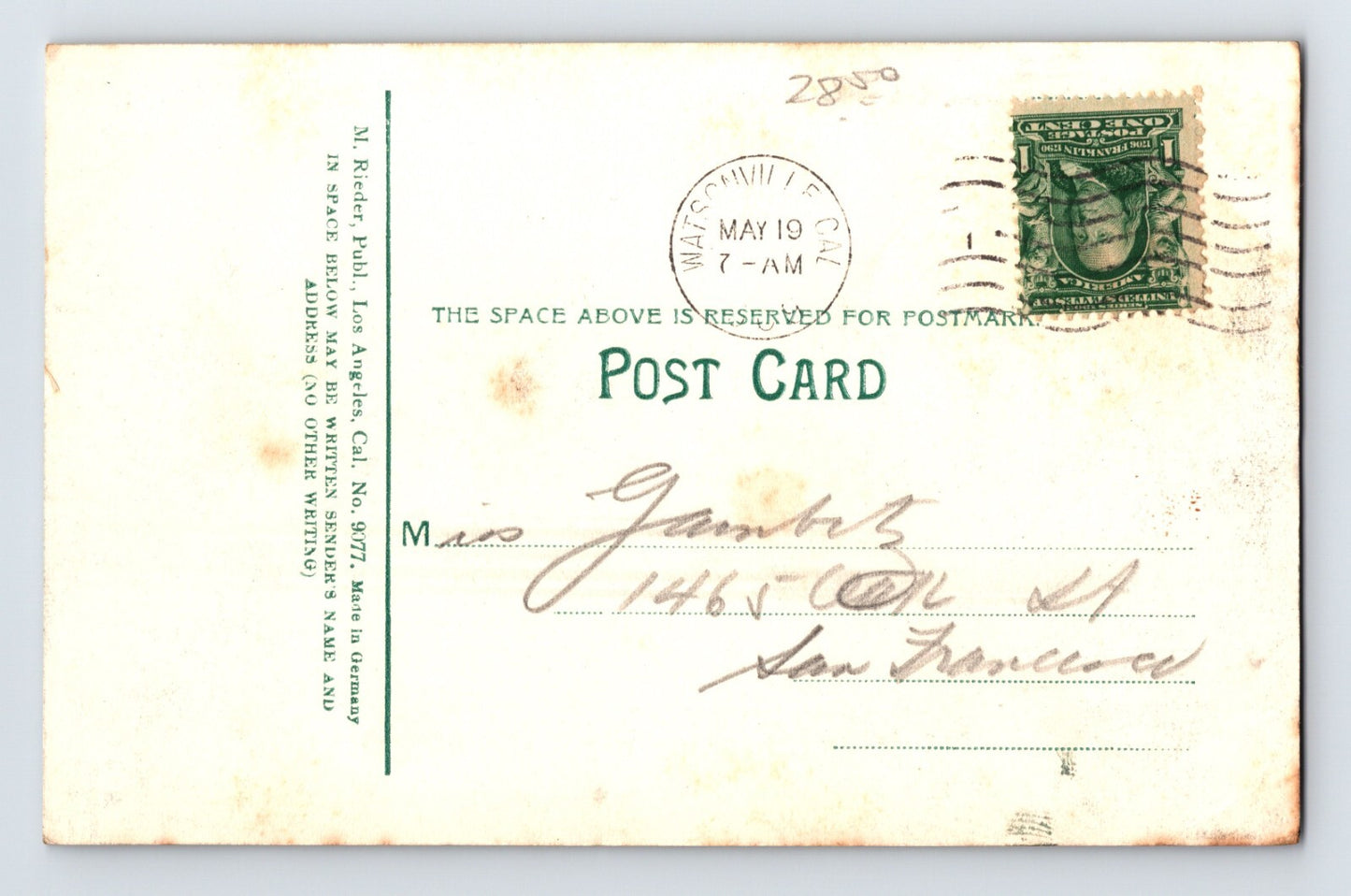 Watsonville California Hop Picking 1909 Postcard Posted Divided Back